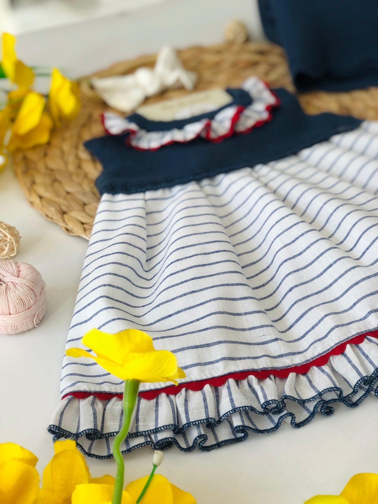 ABITINO BLU A RIGHETTE AVION FILATO E COTONE - Noi da piccoli