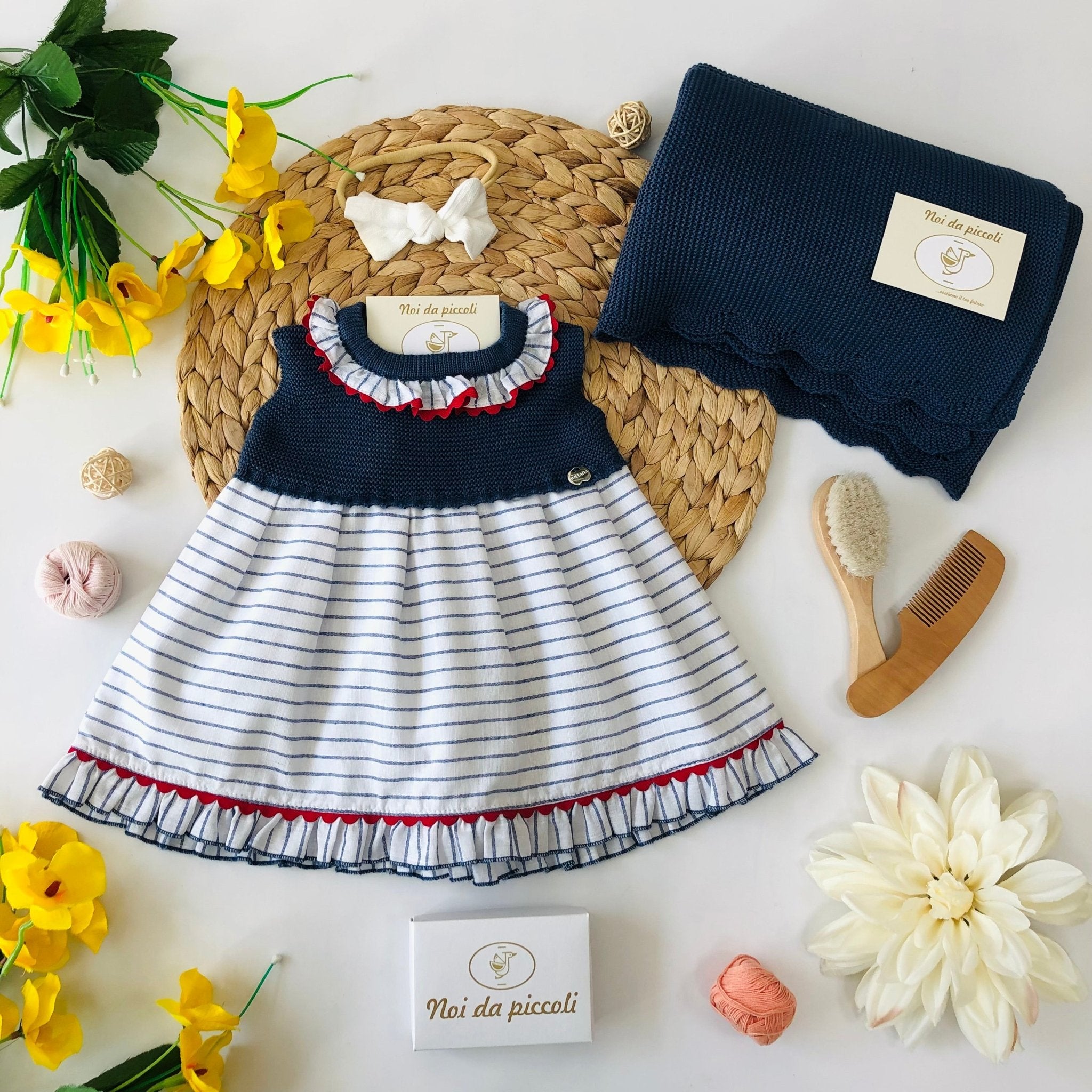 ABITINO BLU A RIGHETTE AVION FILATO E COTONE - Noi da piccoli