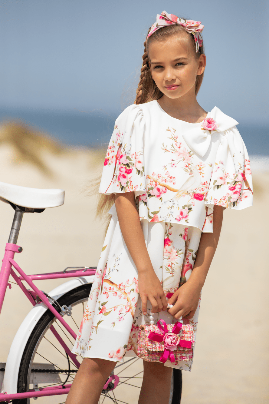 ABITINO CHIFFON BIANCO CON STAMPA FLOREALE - Noi da piccoli