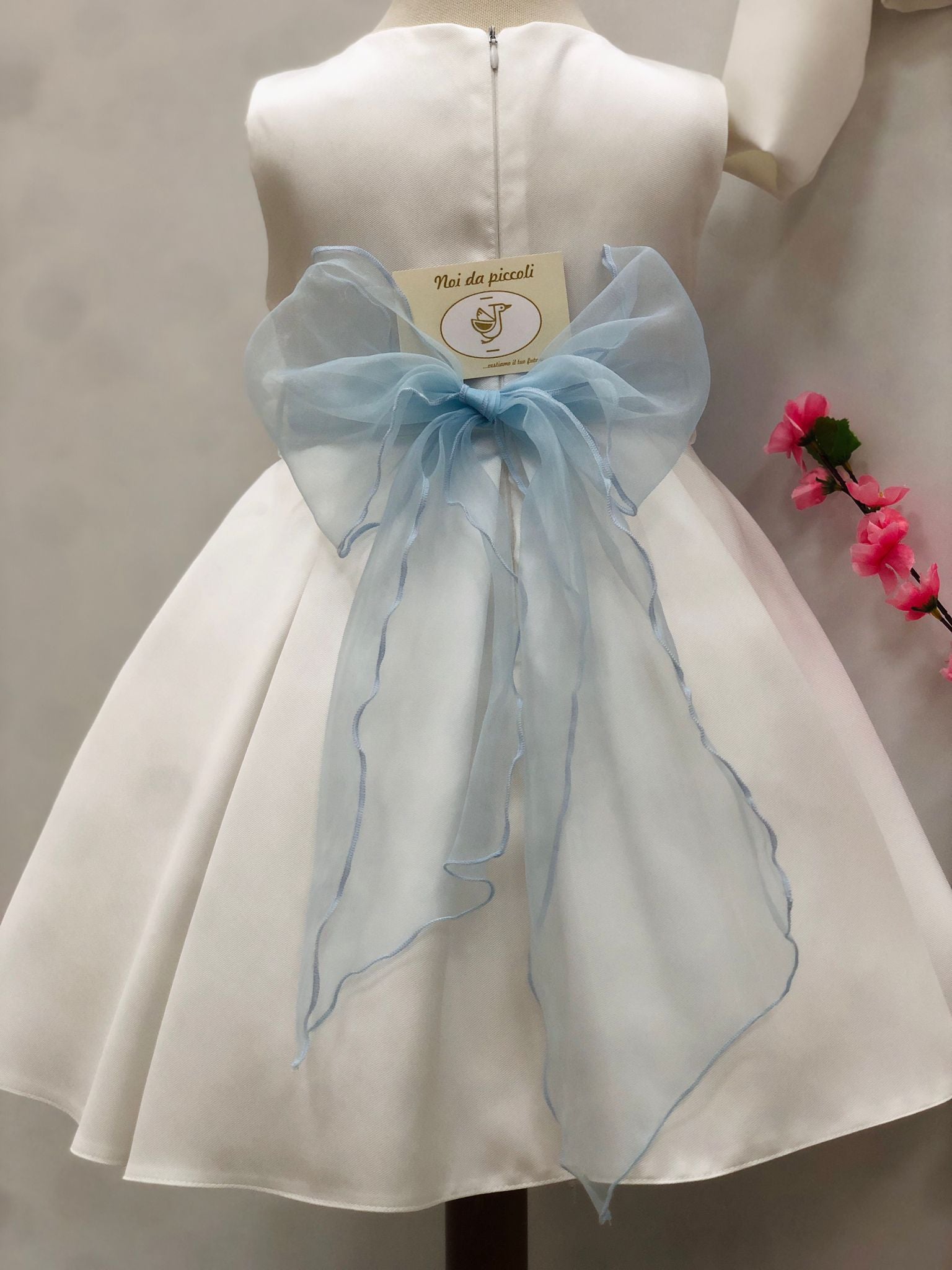 ABITINO ELEGANTE BIANCO CON FASCIA CIELO - Noi da piccoli