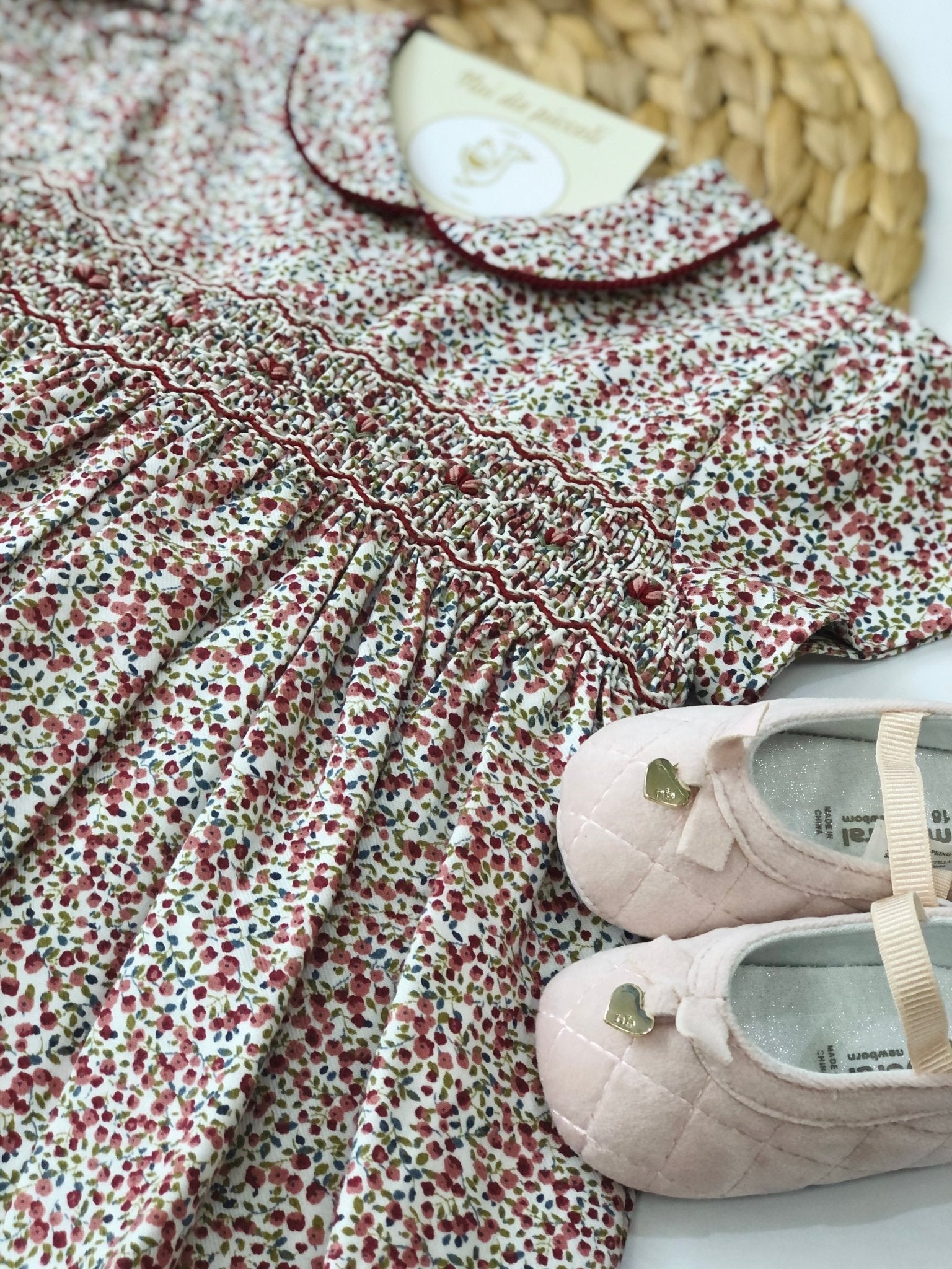 ABITINO FLOWERS CON PUNTO SMOCK VERDE E ROSSO