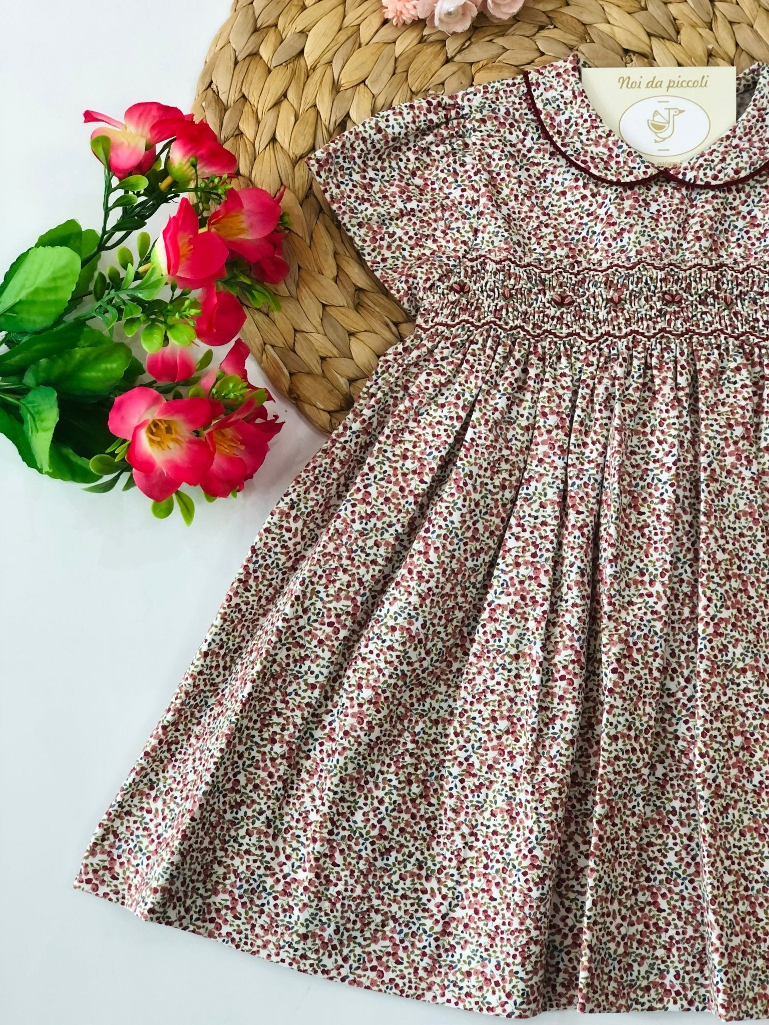 ABITINO FLOWERS CON PUNTO SMOCK VERDE E ROSSO