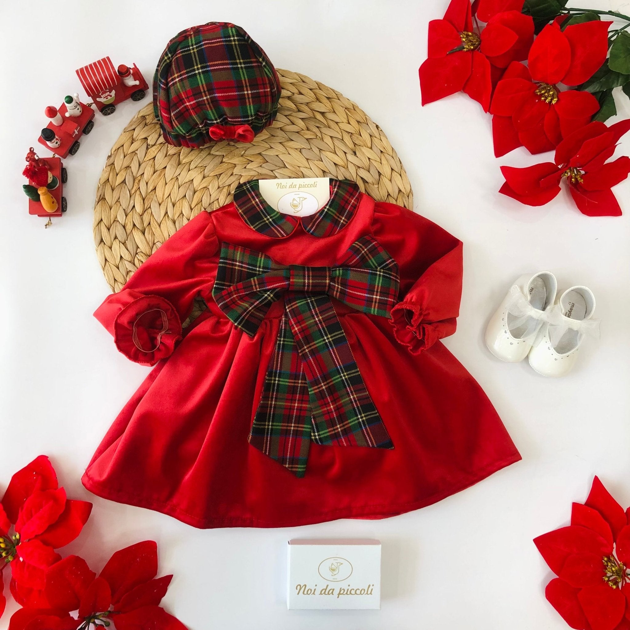 RED VELVET DRESS WITH SCOTTISH BOW