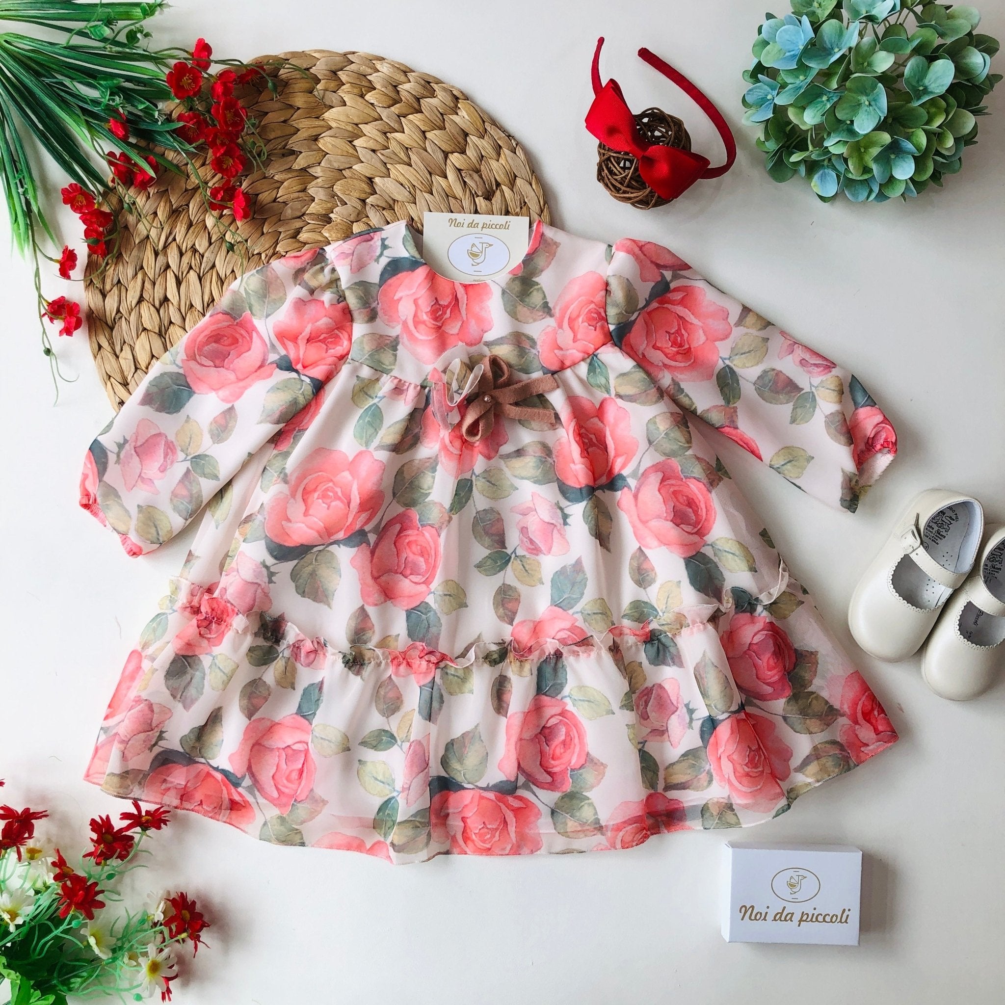 ABITINO ROSE ROSSE E BEIGE VELO