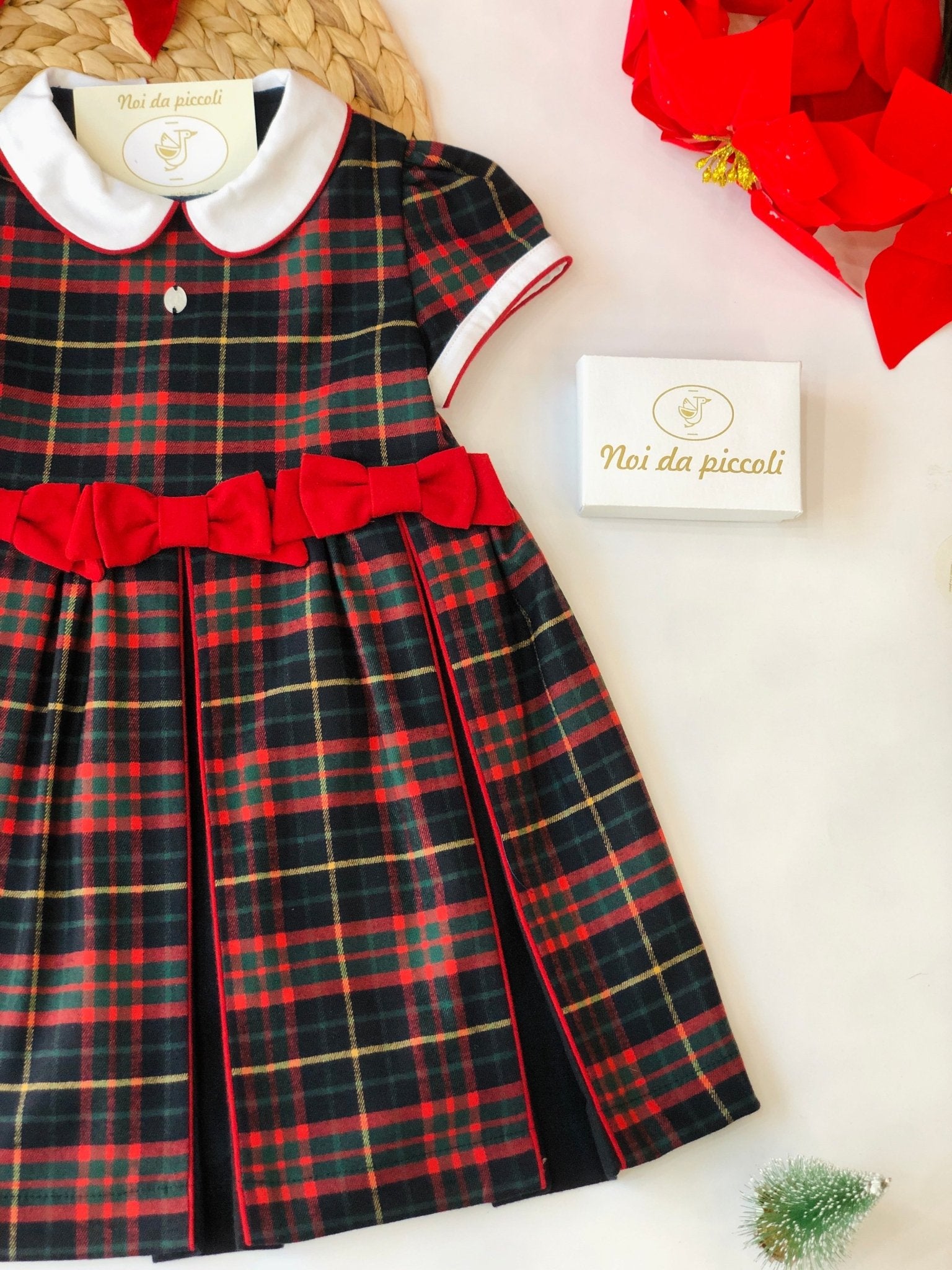 DARK TARTAN DRESS WITH 3 BOW BABY GIRL