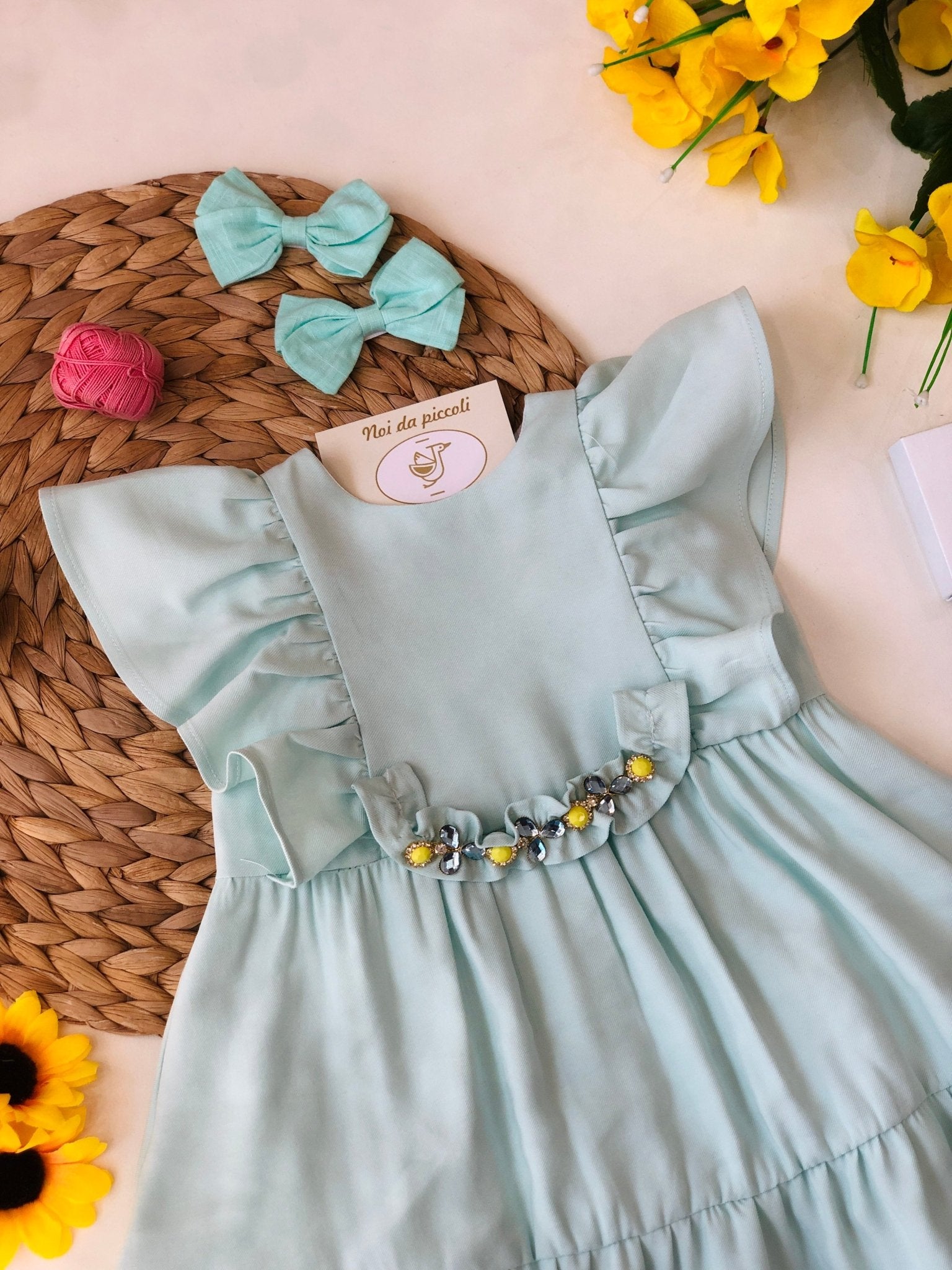 ABITINO VERDE ACQUA CON SPILLA GIOIELLO - Noi da piccoli