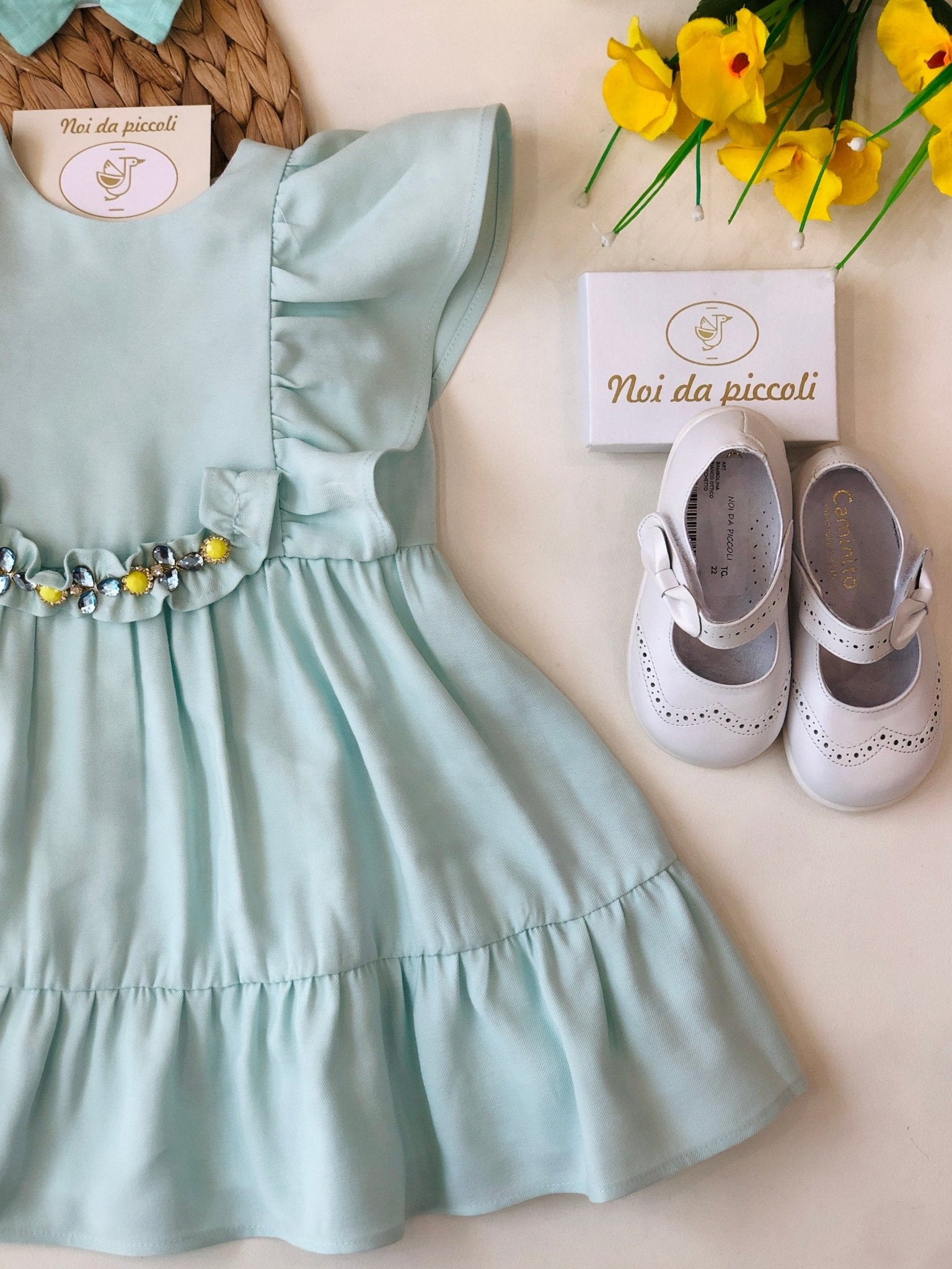 ABITINO VERDE ACQUA CON SPILLA GIOIELLO - Noi da piccoli