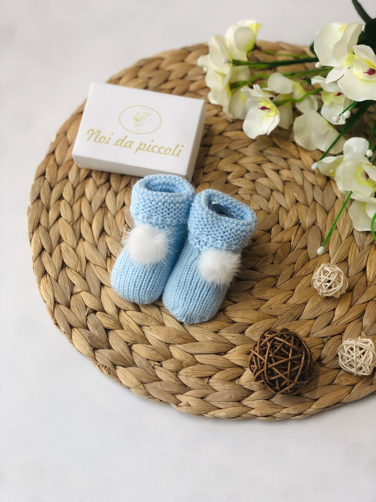 BABBUCCE CIELO CON PON POM BIANCO - Noi da piccoli