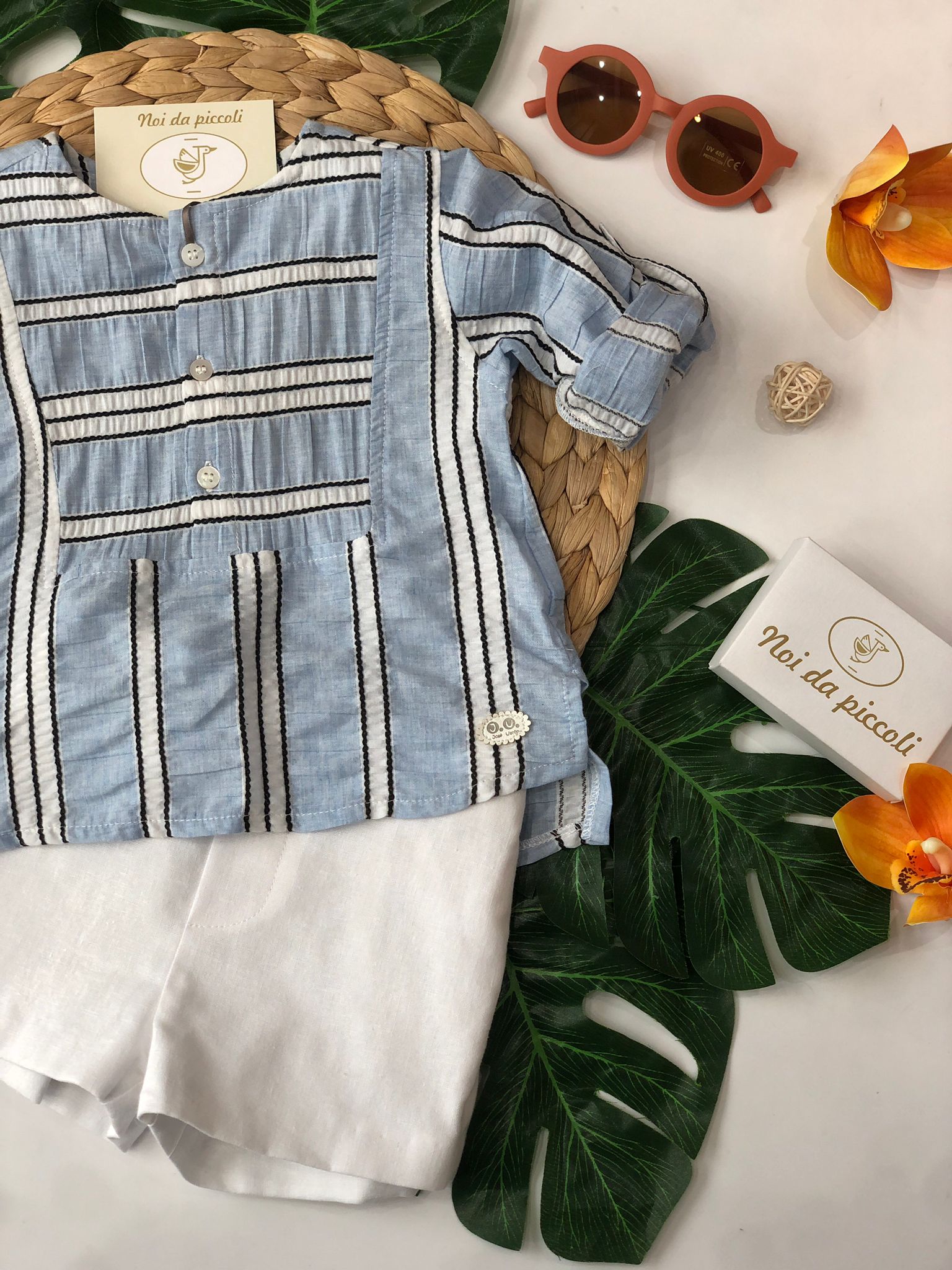 BLUSA AVION CON PANTALONCINO BIANCO - Noi da piccoli