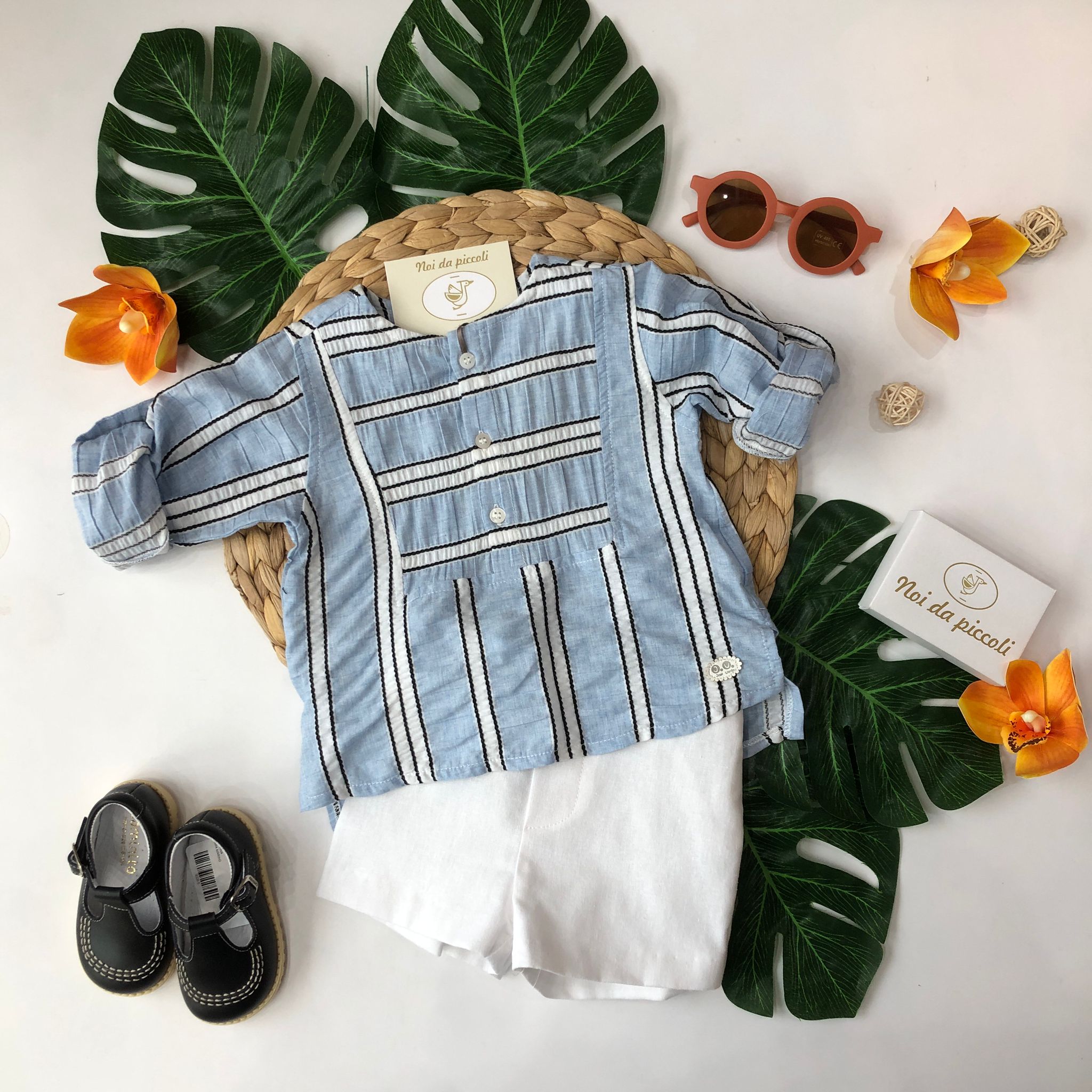 BLUSA AVION CON PANTALONCINO BIANCO - Noi da piccoli