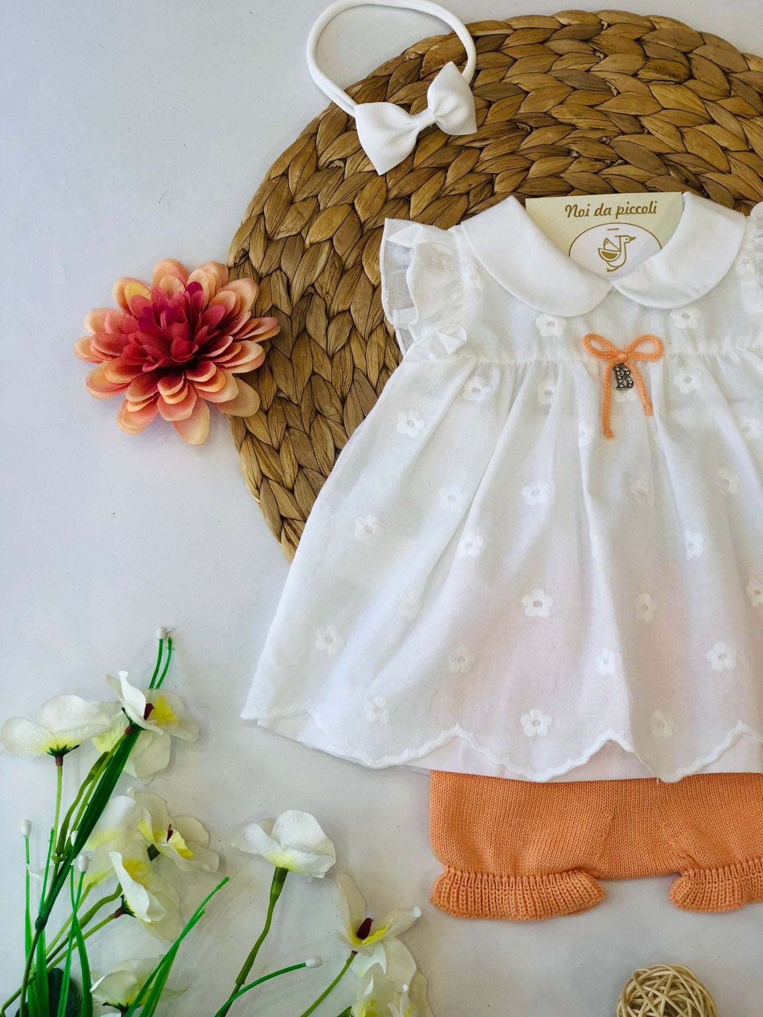 BLUSA BIANCA CON CULOTTINA IN FILO ARANCIO - Noi da piccoli