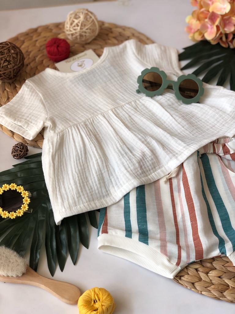 BLUSA BIANCA CON SHORT RIGHE - Noi da piccoli