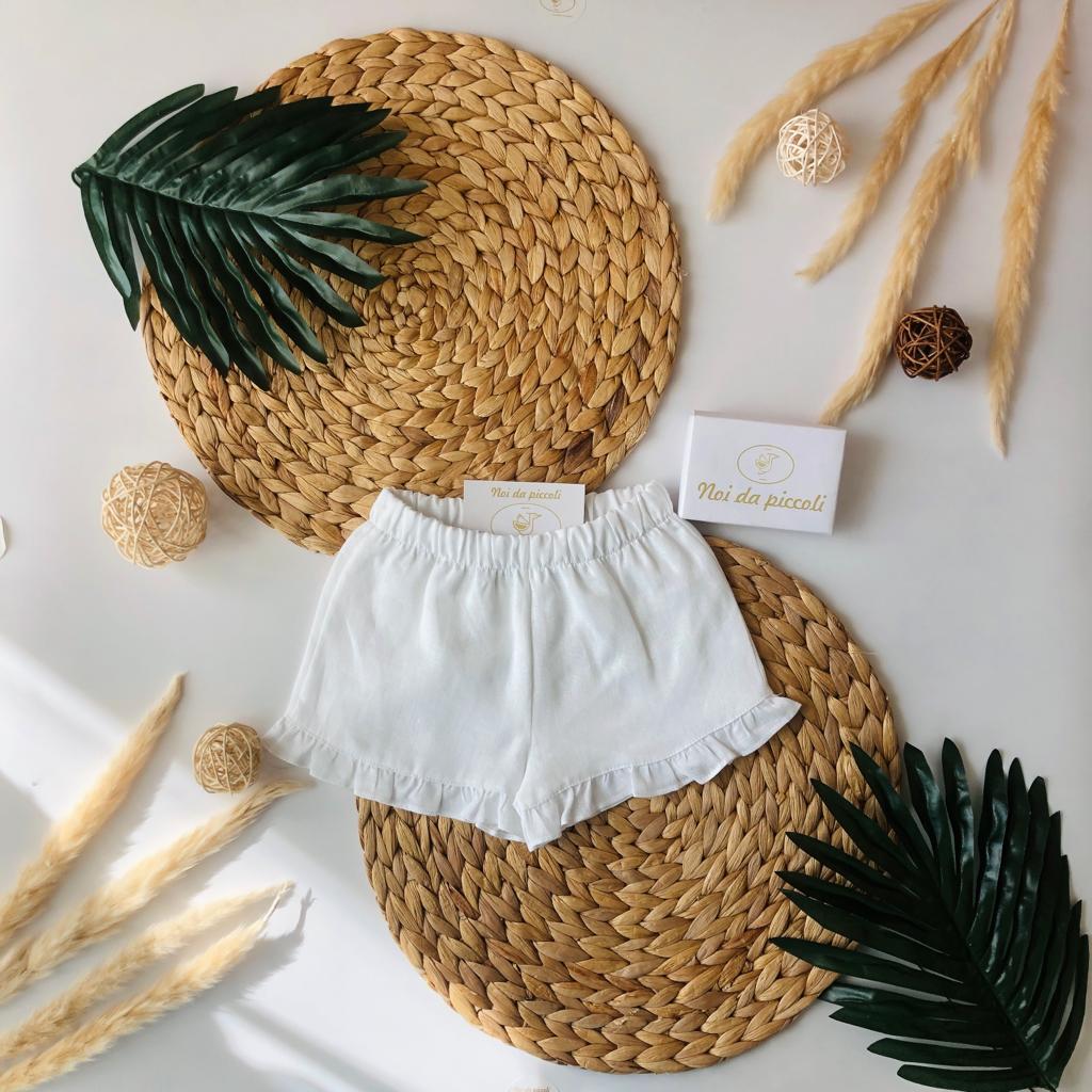 BLUSA RIGHE CON PANTALONCINO IN LINO 100% - Noi da piccoli