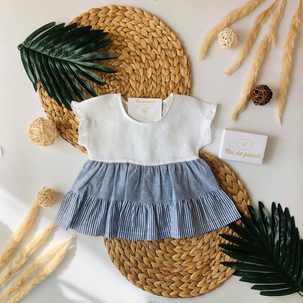 BLUSA RIGHE CON PANTALONCINO IN LINO 100% - Noi da piccoli