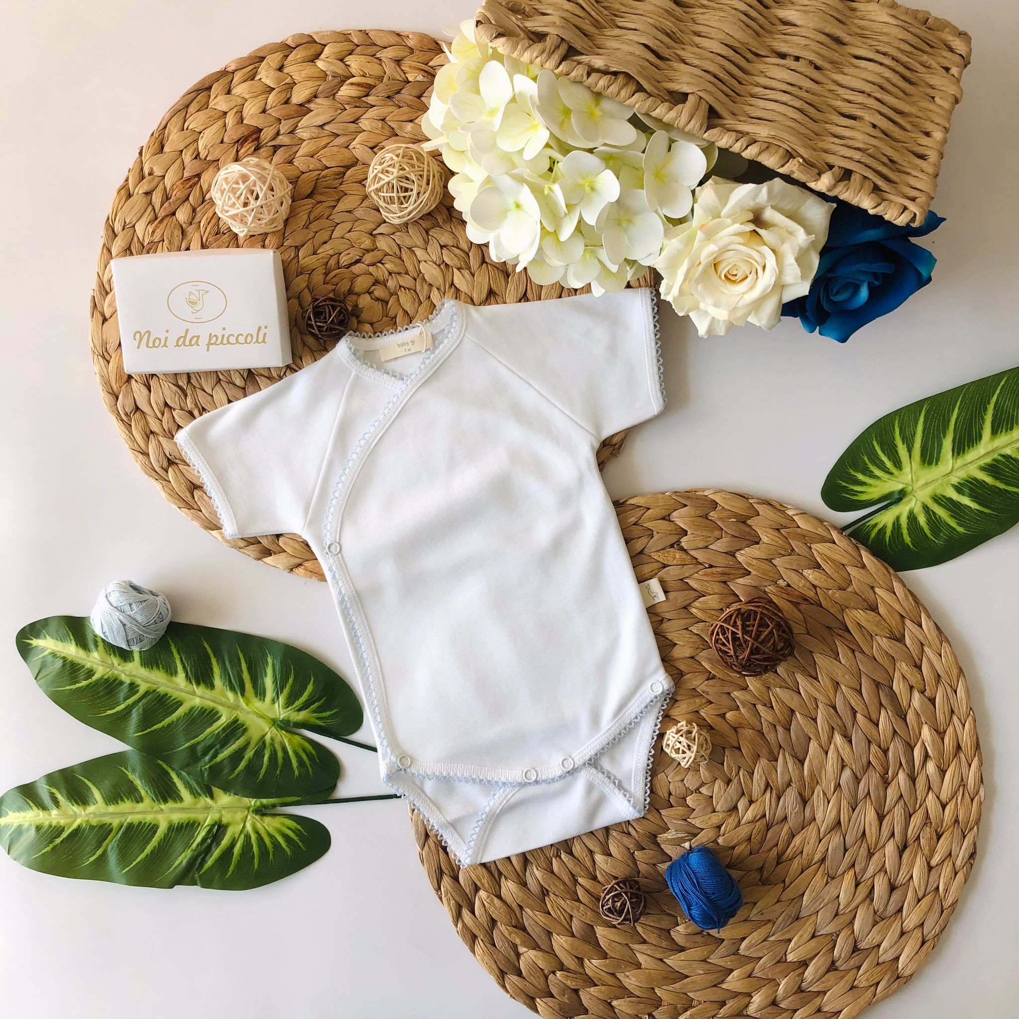 BODY ANTIPANICO BIANCO E BORDINO CIELO COTONE - Noi da piccoli