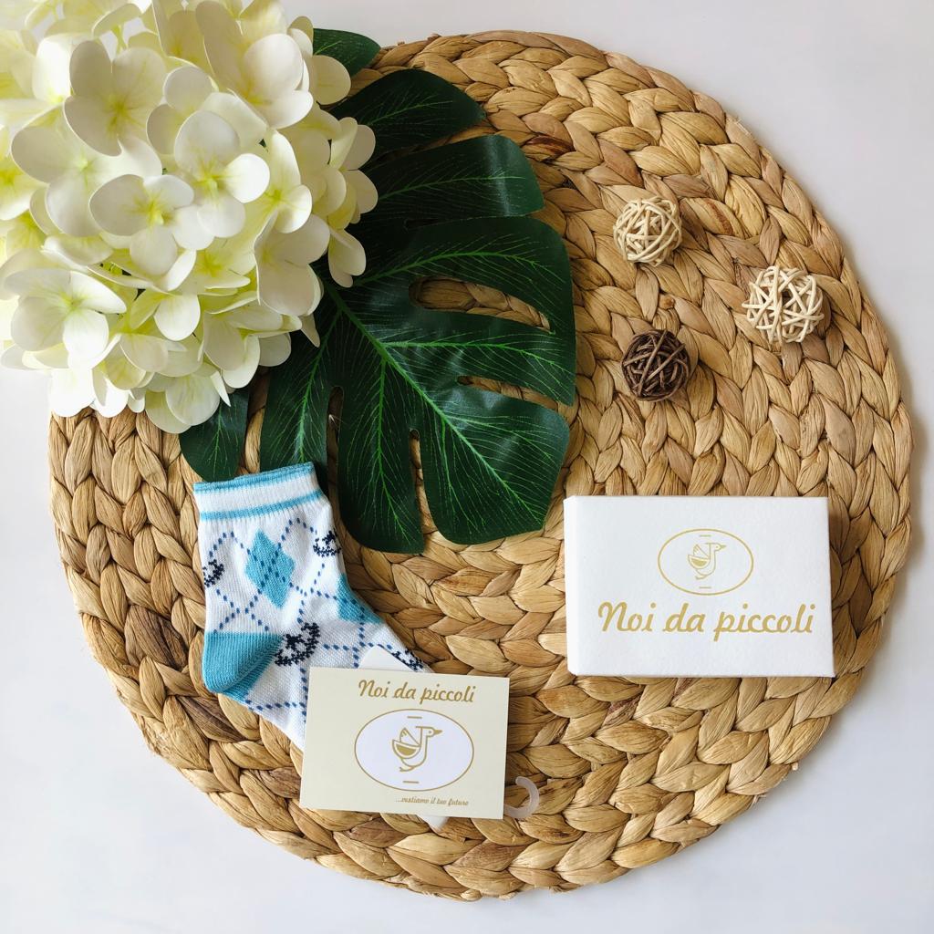 CALZINO CORTO BIANCO AZZURRO ROMBO - Noi da piccoli