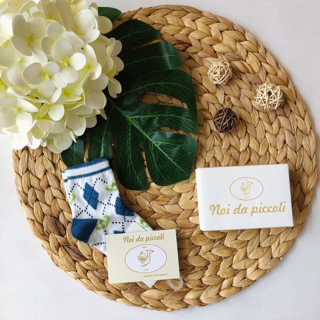 CALZINO CORTO BIANCO BLU ROMBO - Noi da piccoli