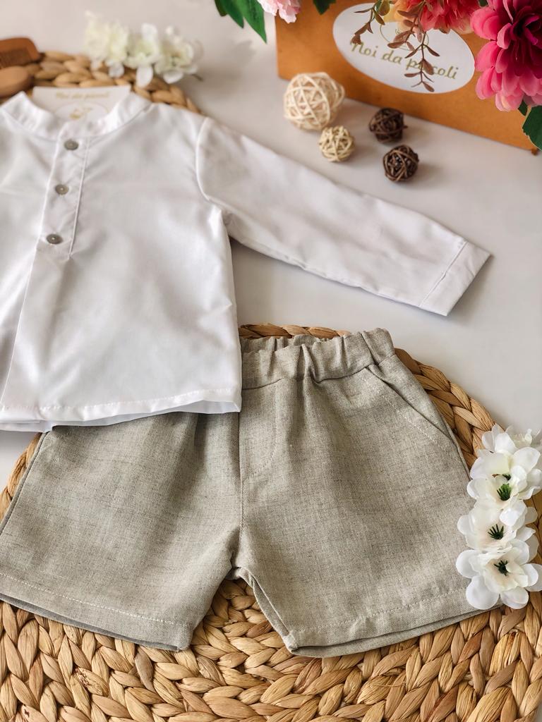 CAMICIA BIANCA+SHORT BEIGE LINO - Noi da piccoli