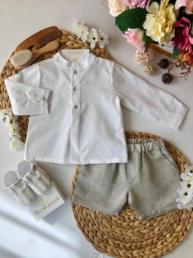 CAMICIA BIANCA+SHORT BEIGE LINO - Noi da piccoli