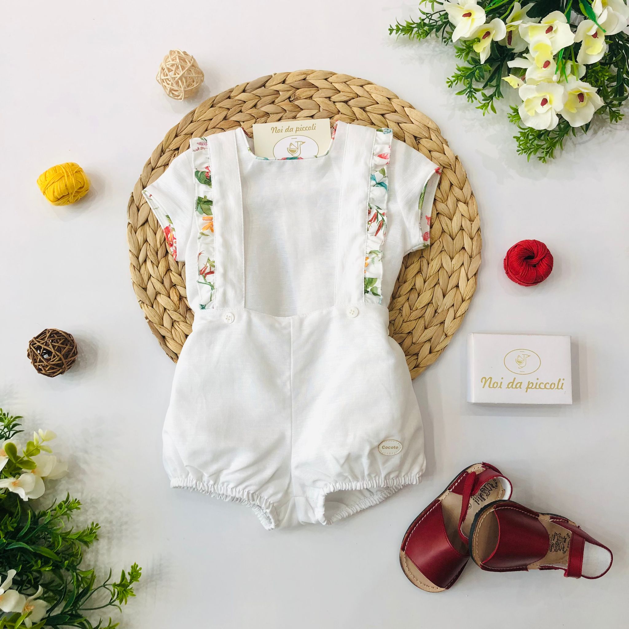 CAMICINA BIANCA CON SALOPETTE LINO E COTONE - Noi da piccoli