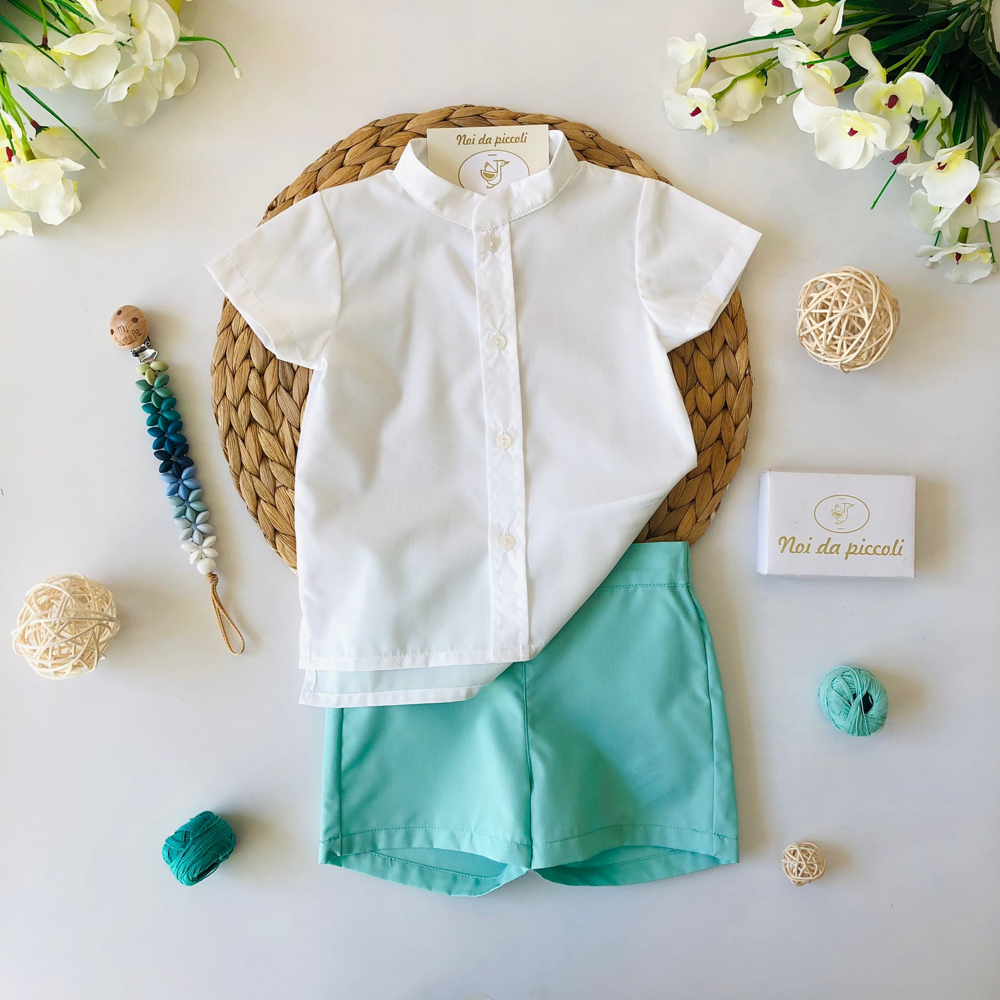 CAMICINA BIANCA CON SHORT MENTA - Noi da piccoli