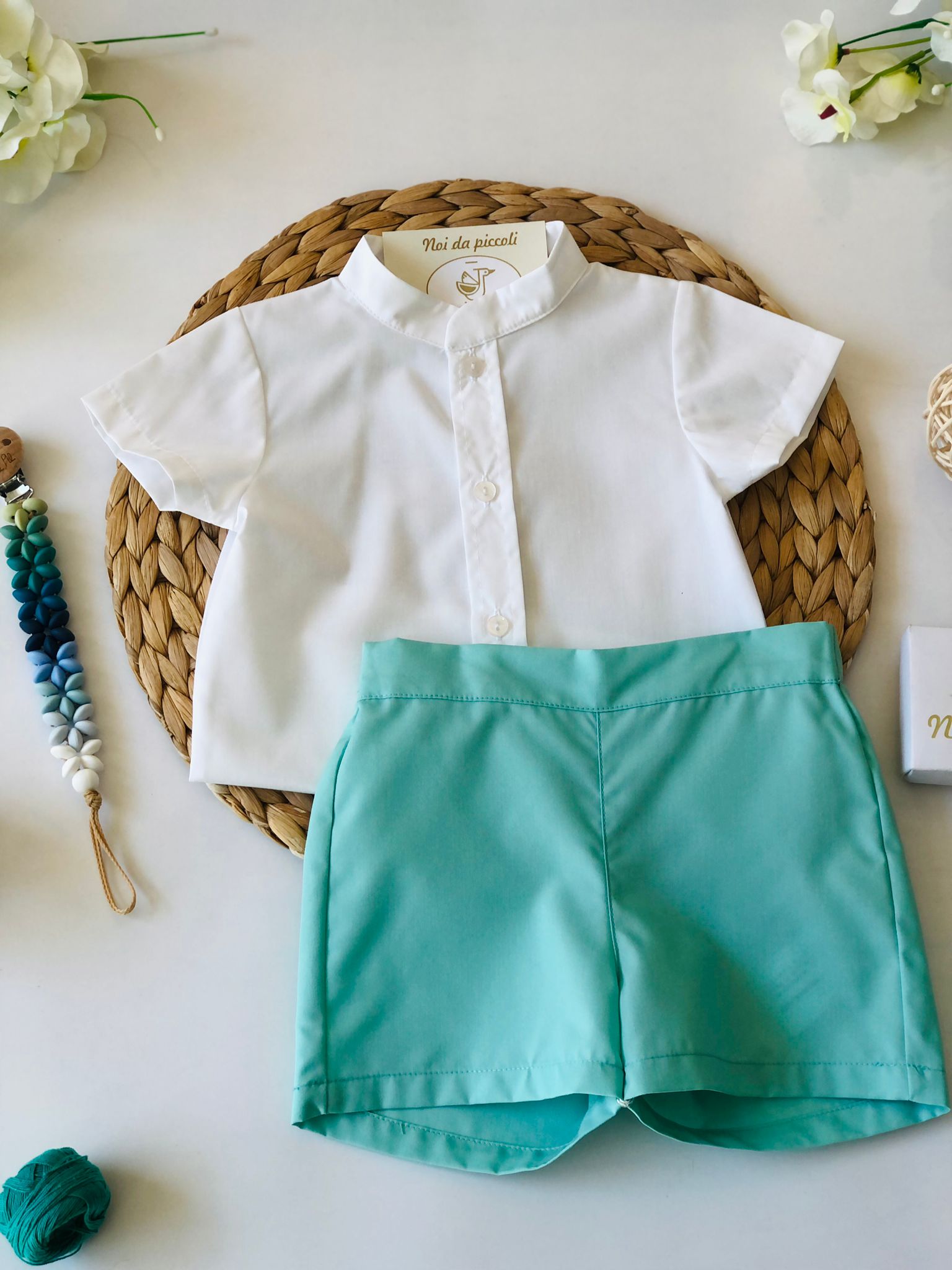 CAMICINA BIANCA CON SHORT MENTA - Noi da piccoli