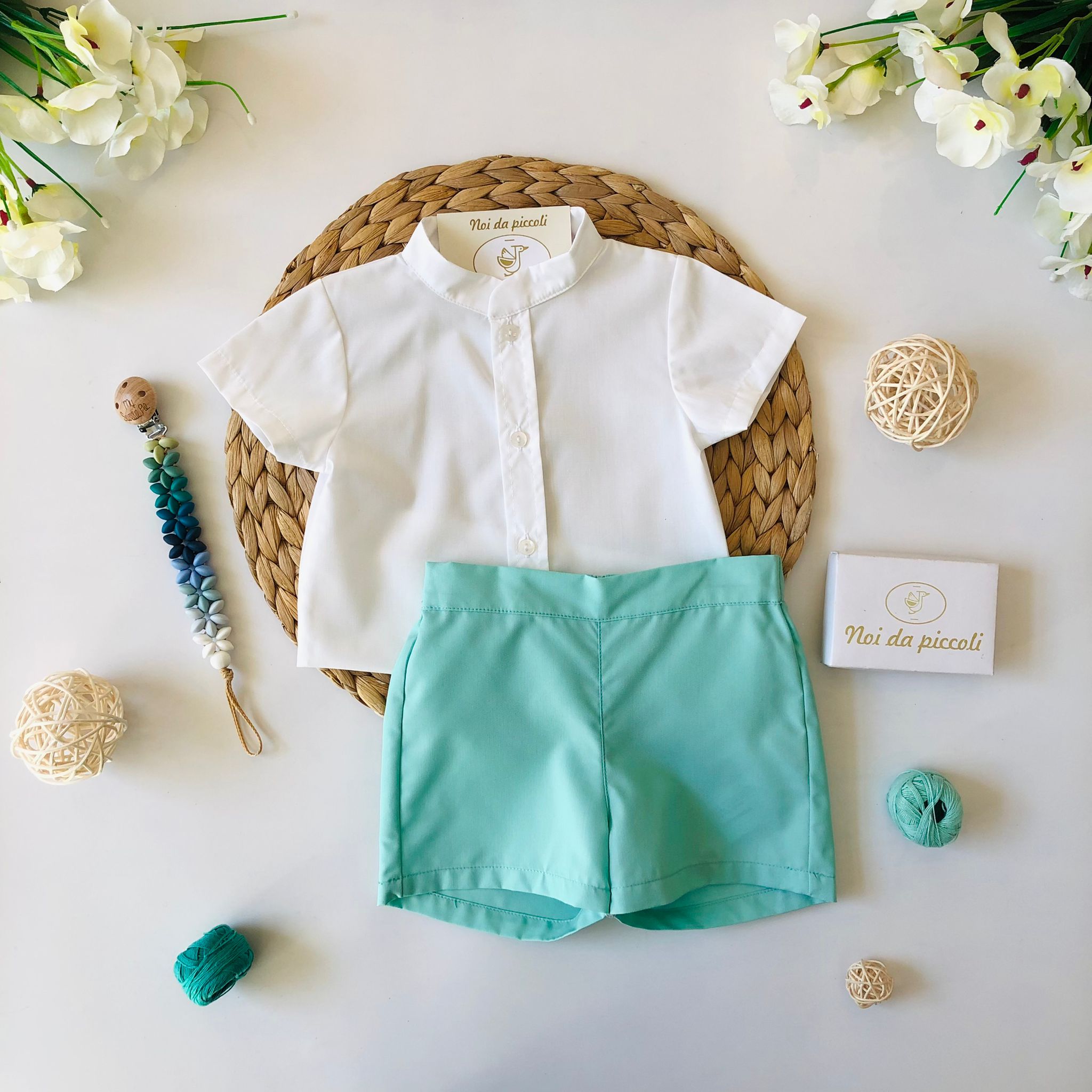 CAMICINA BIANCA CON SHORT MENTA - Noi da piccoli