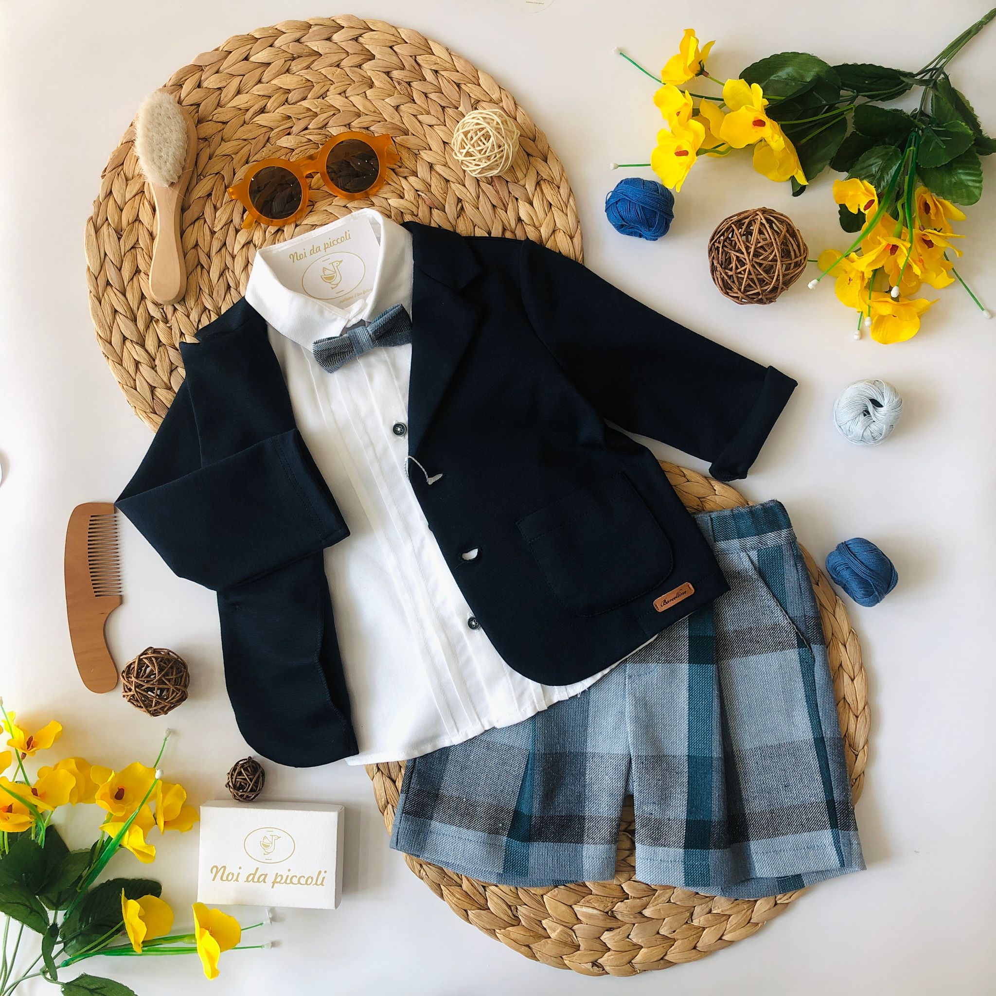 CAMICINA CON PANTALONCINO QUADRI POLVERE E GRIGIO - Noi da piccoli