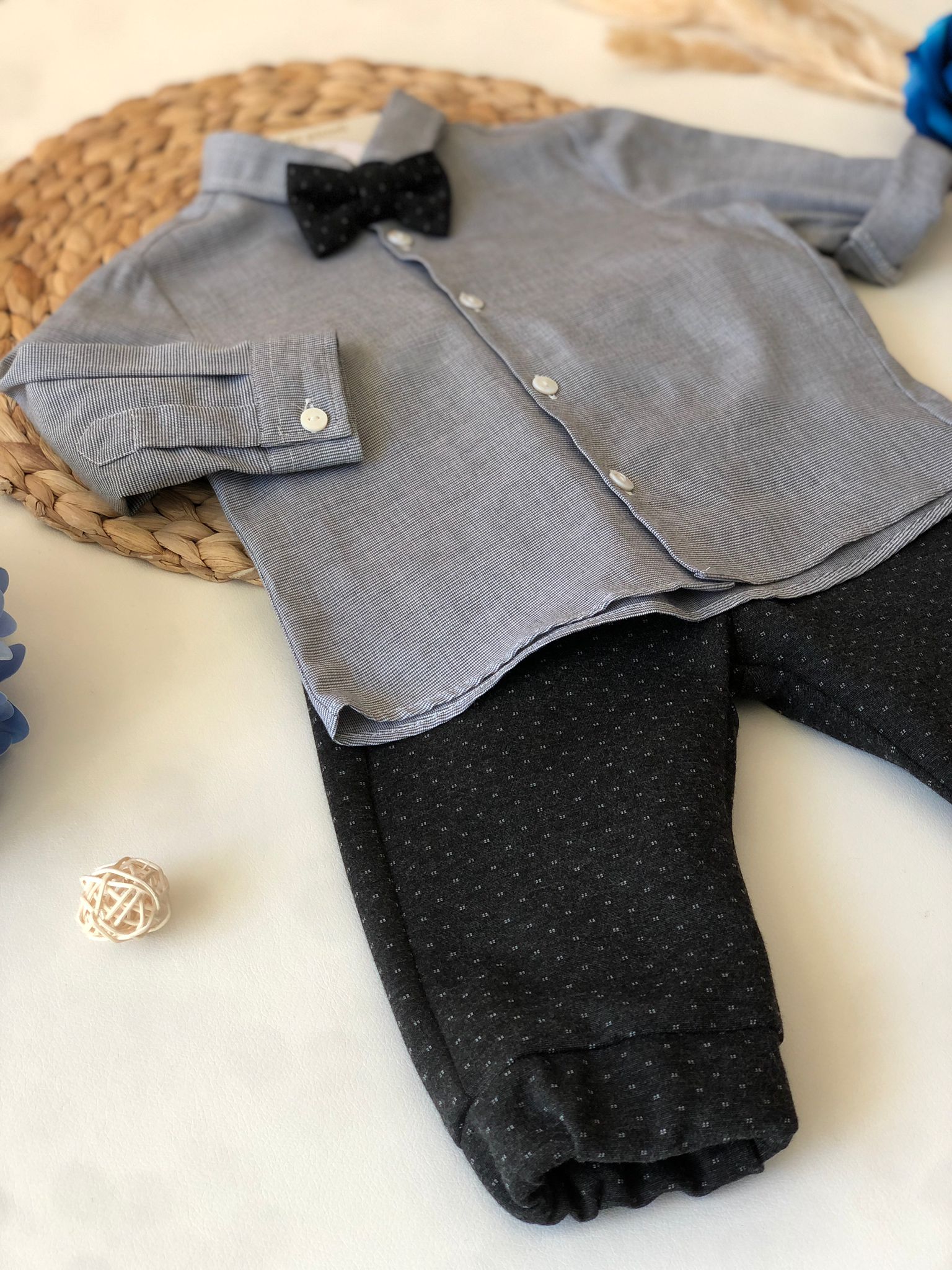 CAMICINA CON PANTALONE E PAPILLON GREY - Noi da piccoli