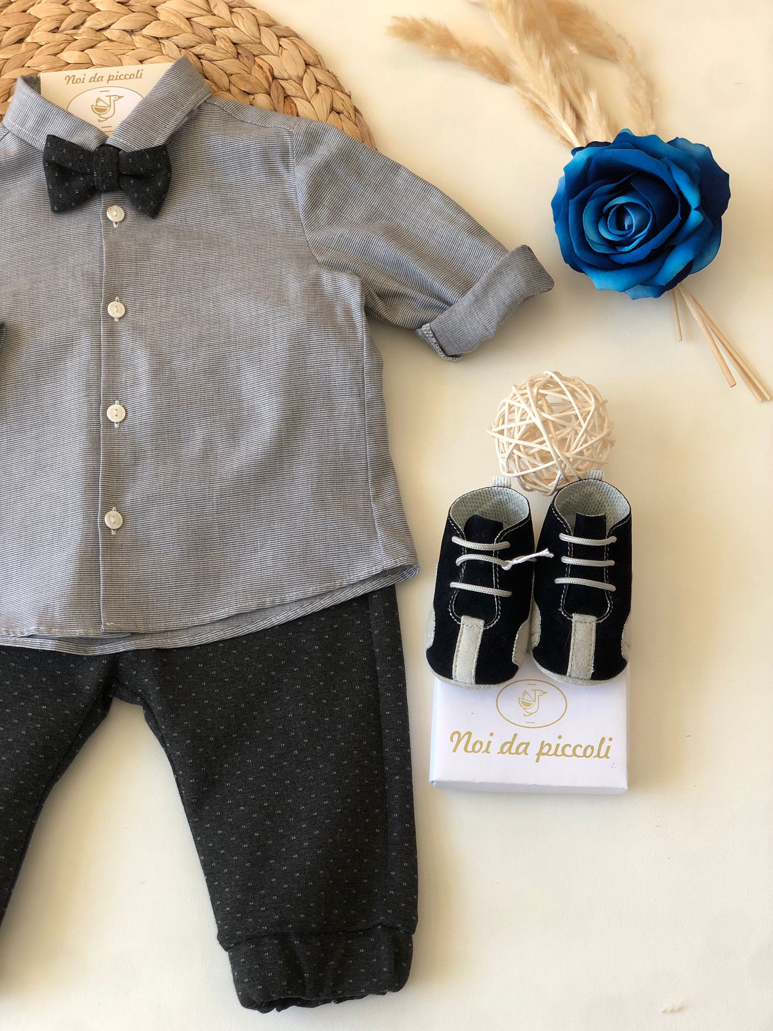 CAMICINA CON PANTALONE E PAPILLON GREY - Noi da piccoli