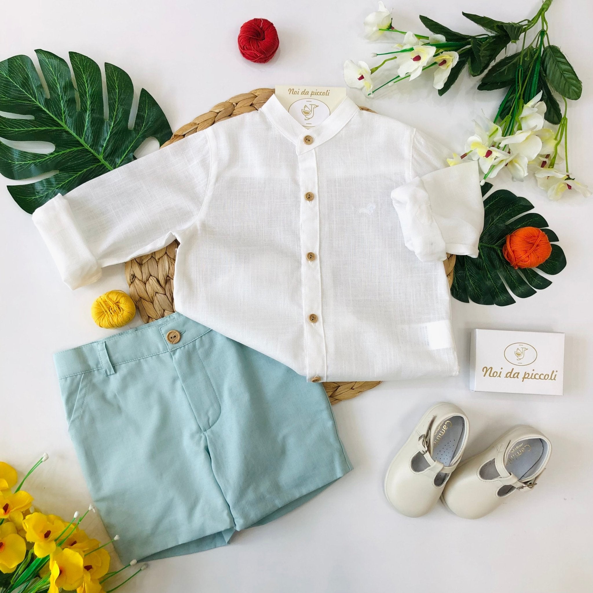 CAMICINA CON SHORT BOLONIA VERDE ACQUA - Noi da piccoli