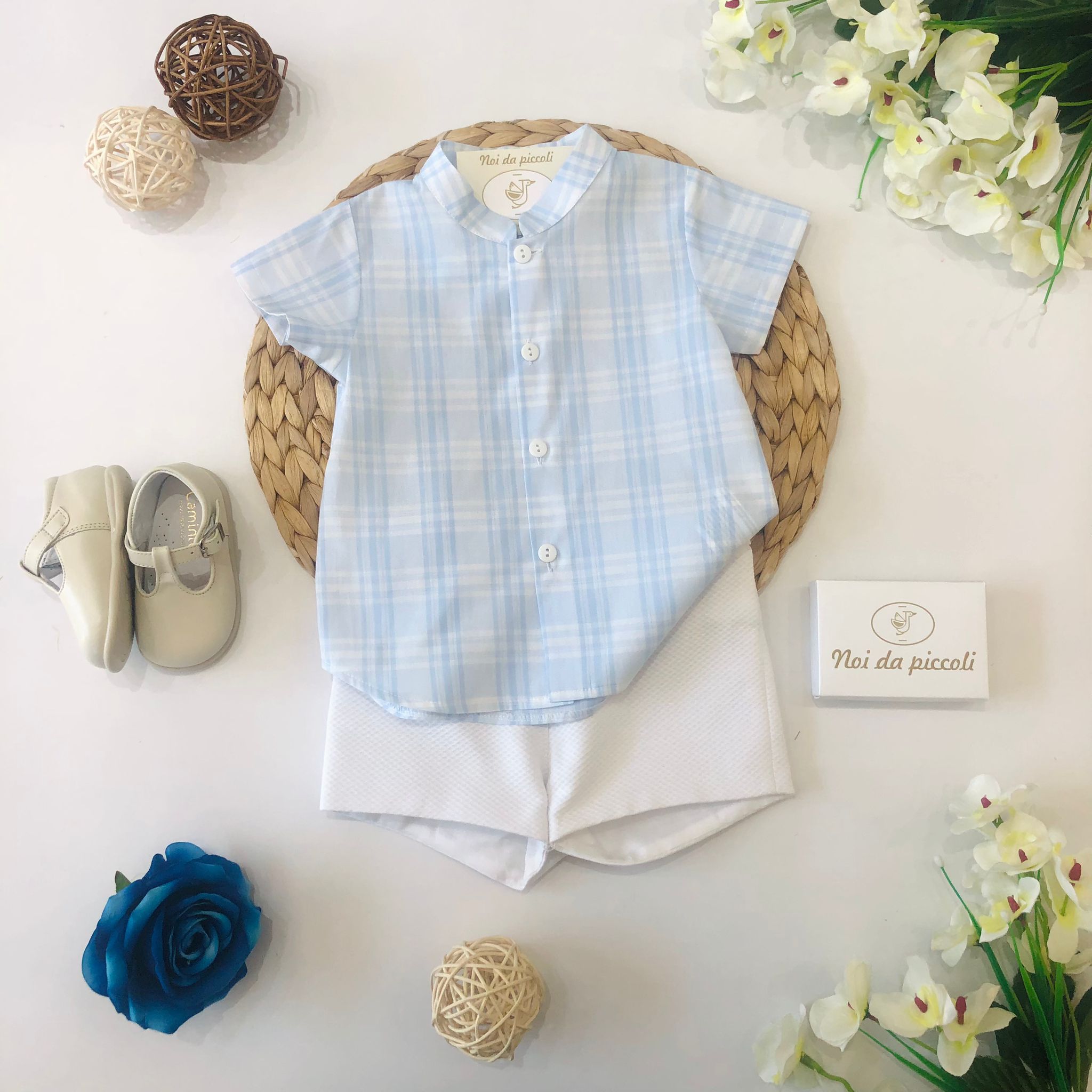 CAMICINA CON SHORT CIELO E BIANCO - Noi da piccoli