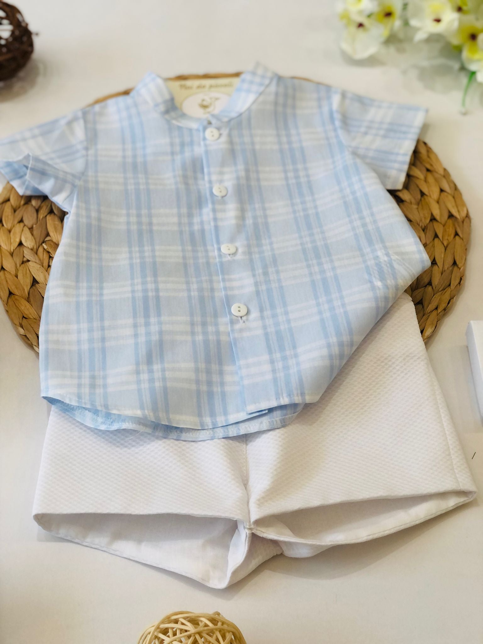 CAMICINA CON SHORT CIELO E BIANCO - Noi da piccoli