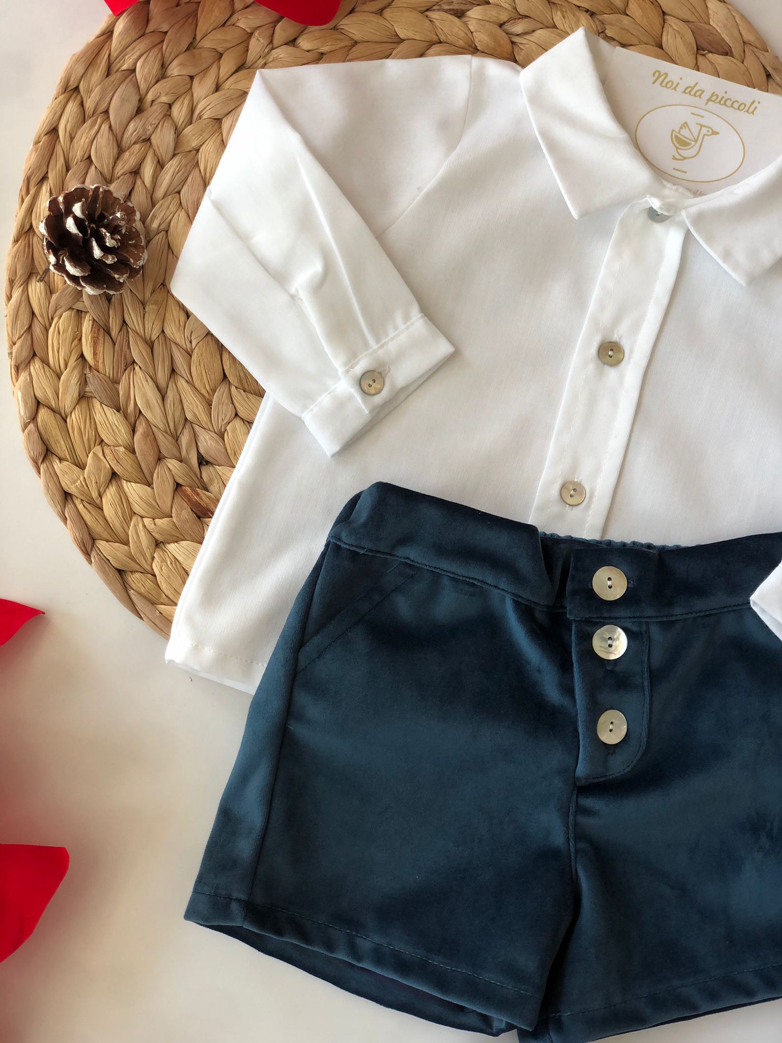 CAMICINA CON SHORT IN VELLUTO VERDE PETROLIO - Noi da piccoli