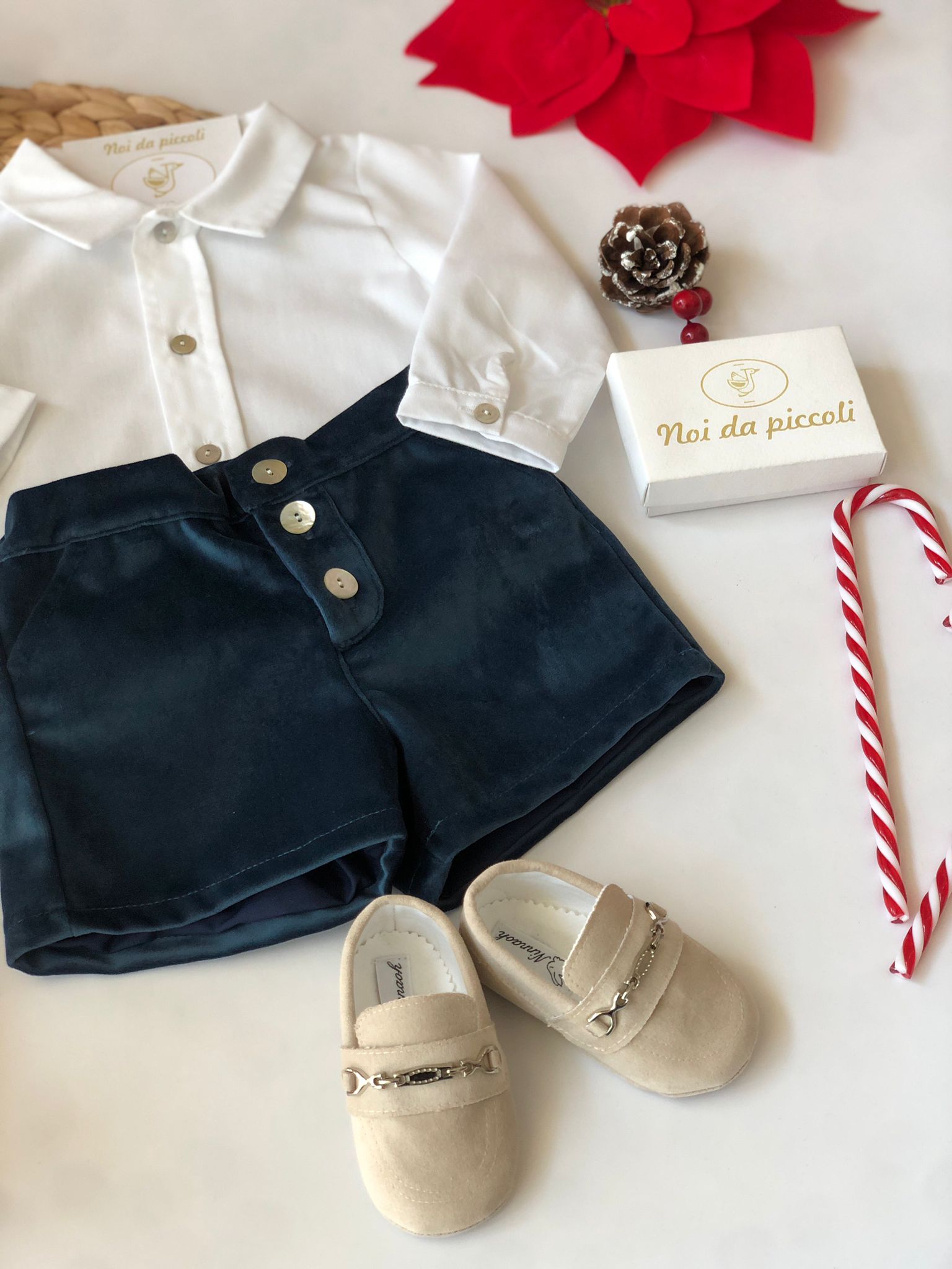 CAMICINA CON SHORT IN VELLUTO VERDE PETROLIO - Noi da piccoli