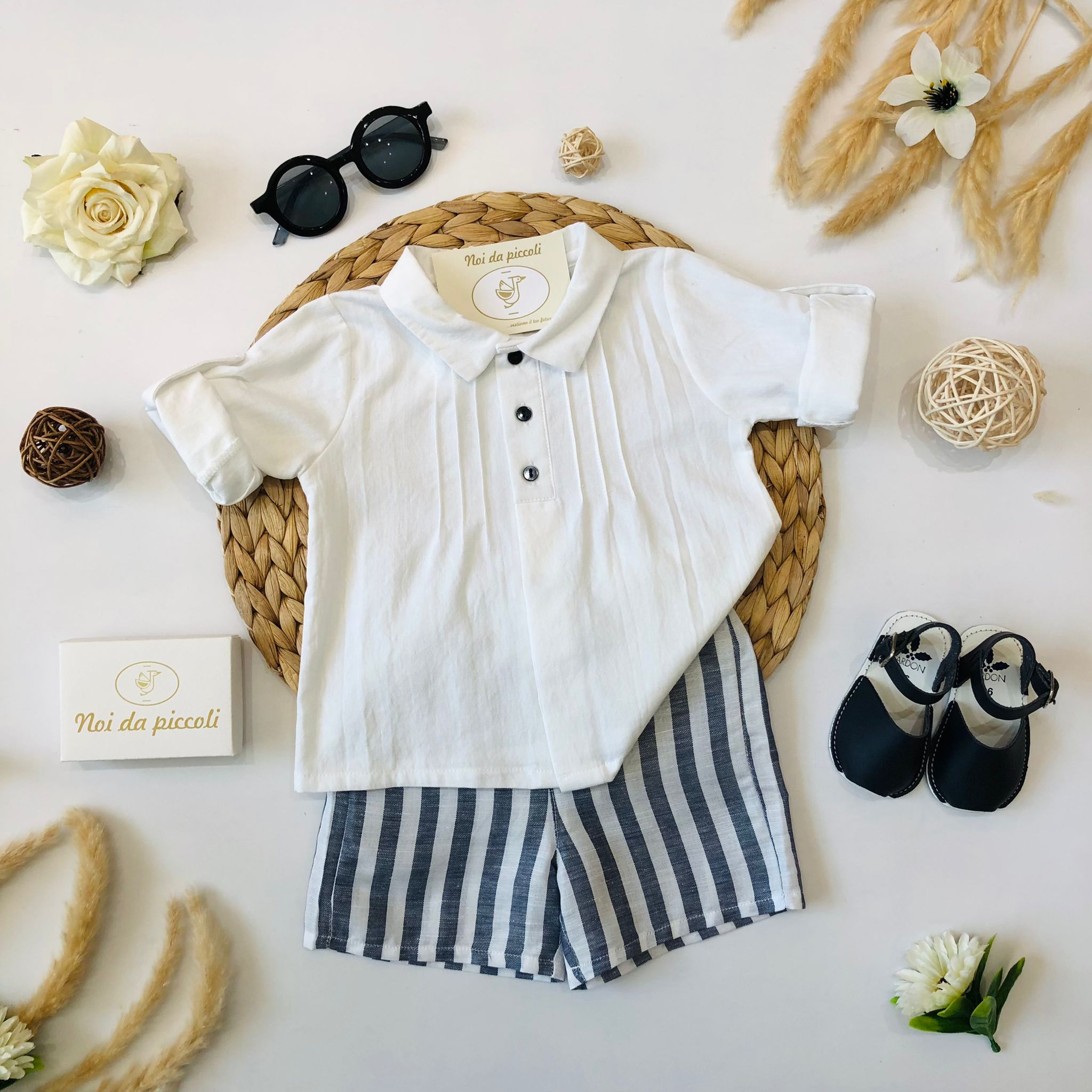 CAMICINA CON SHORT RIGHE AVION BIANCO - Noi da piccoli