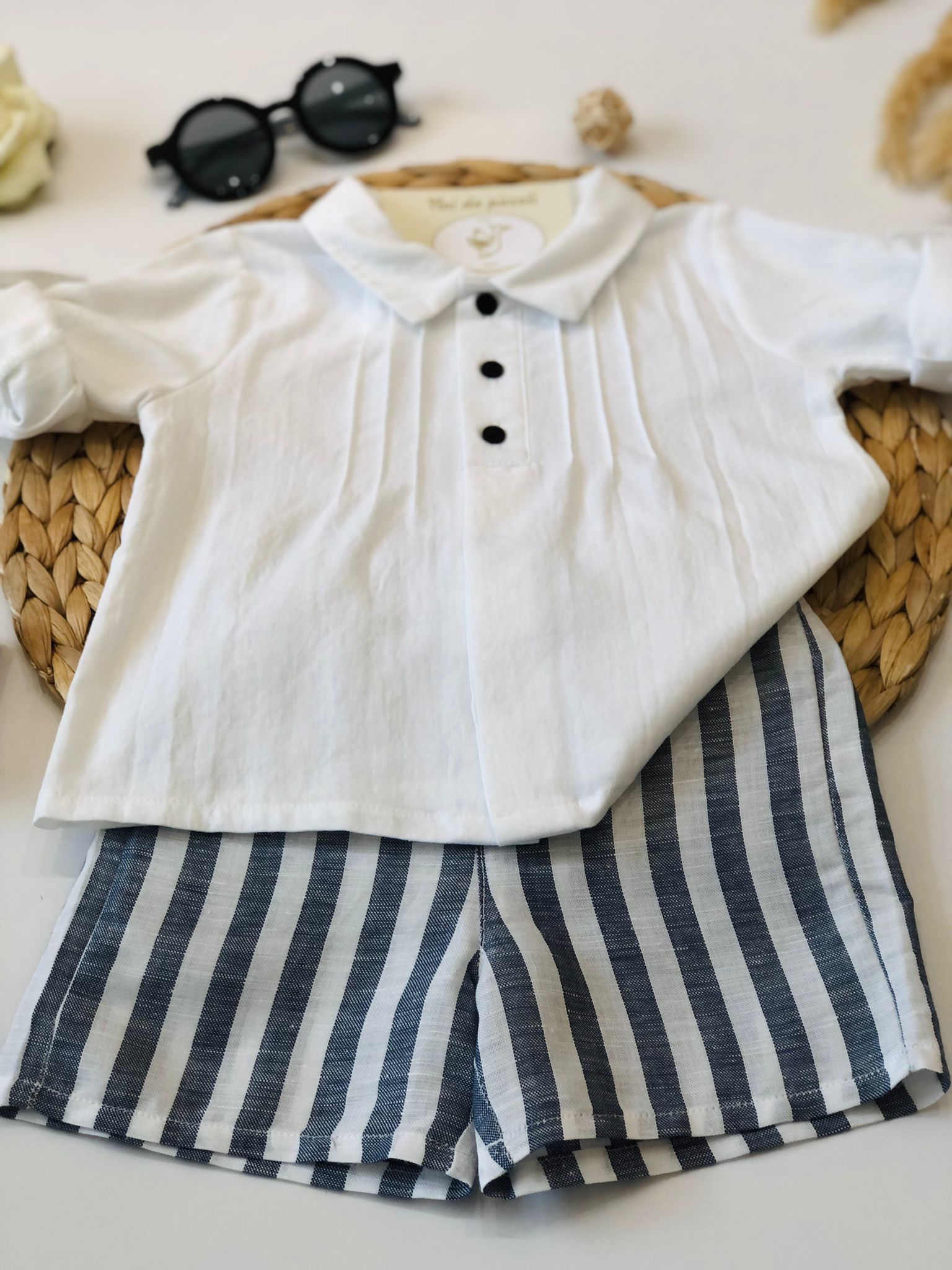 CAMICINA CON SHORT RIGHE AVION BIANCO - Noi da piccoli