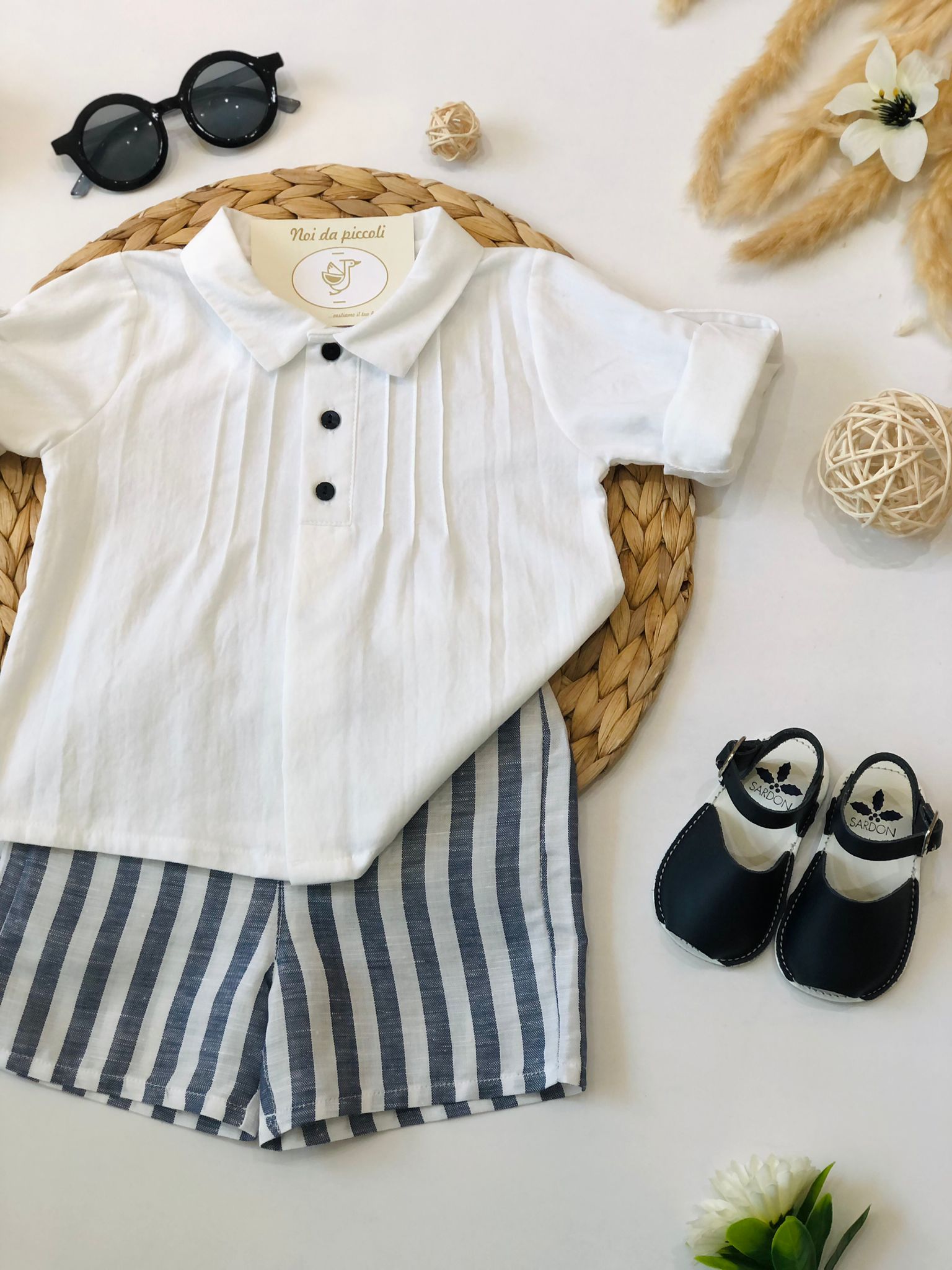 CAMICINA CON SHORT RIGHE AVION BIANCO - Noi da piccoli