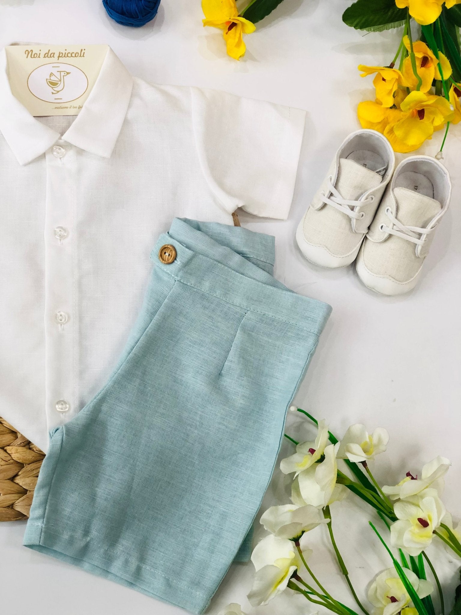 CAMICINA LATTE CON SHORT AZZURRO AQUA - Noi da piccoli