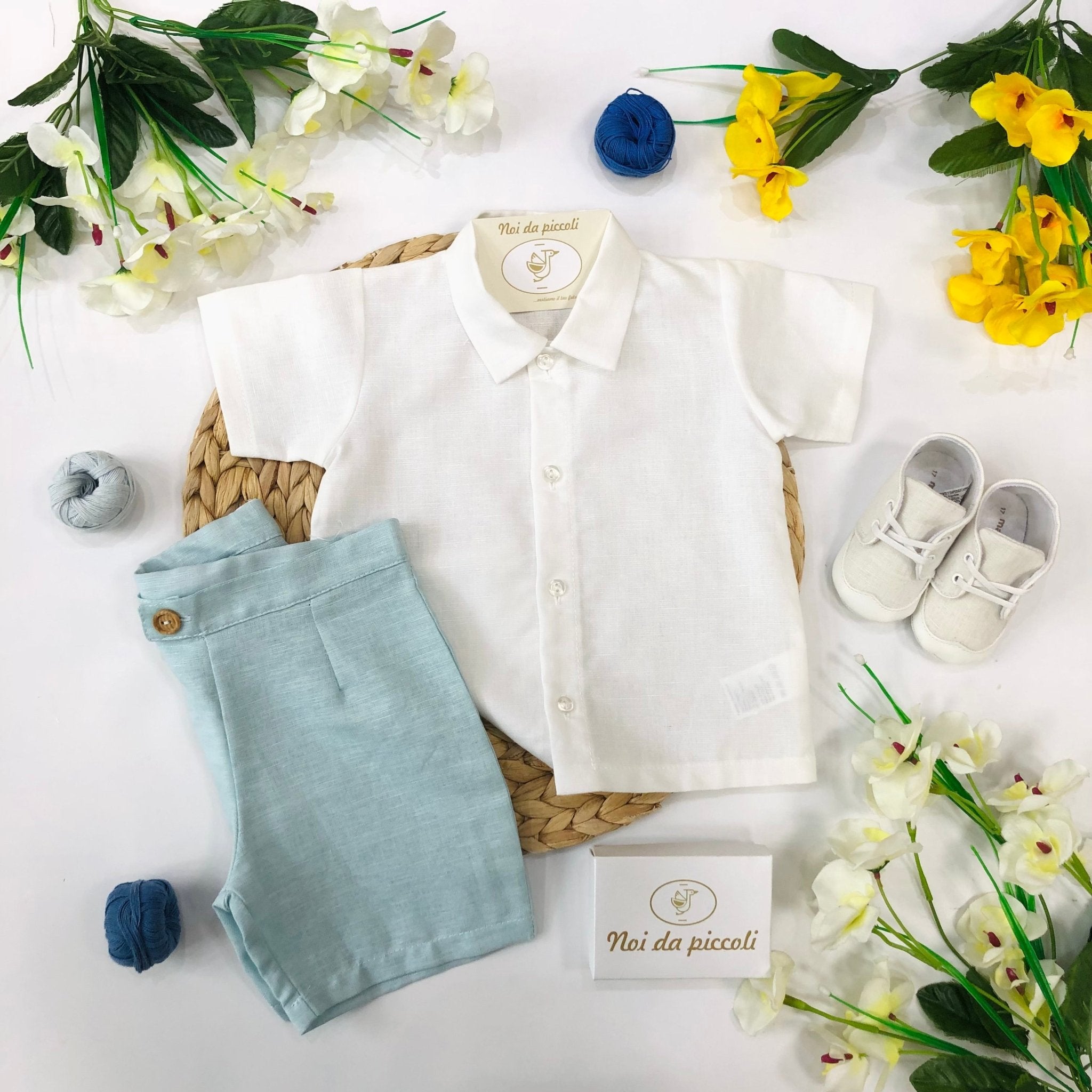 CAMICINA LATTE CON SHORT AZZURRO AQUA - Noi da piccoli