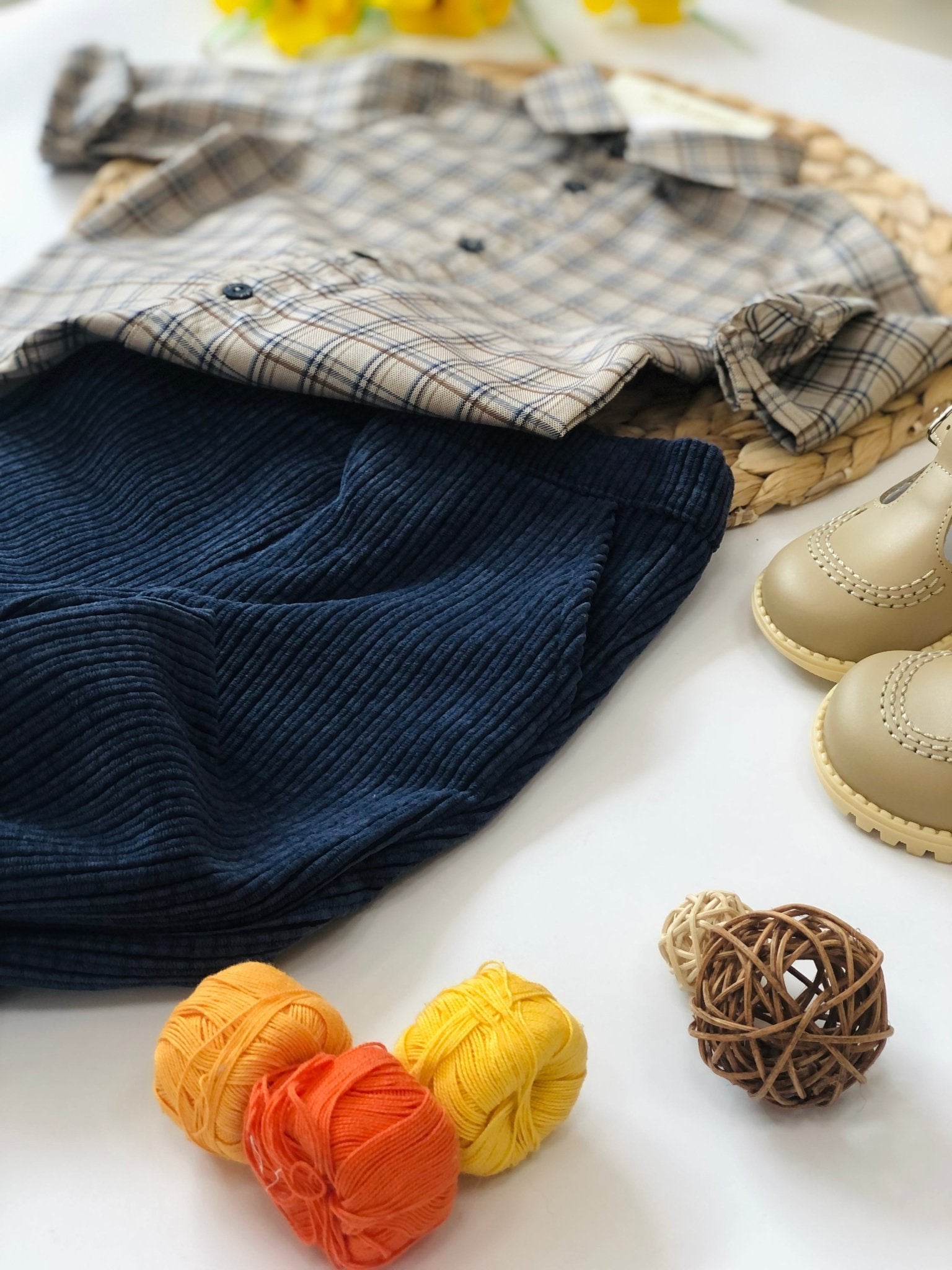 CAMICINA QUADRI CON PANALONE IN VELLUTO BLU - Noi da piccoli