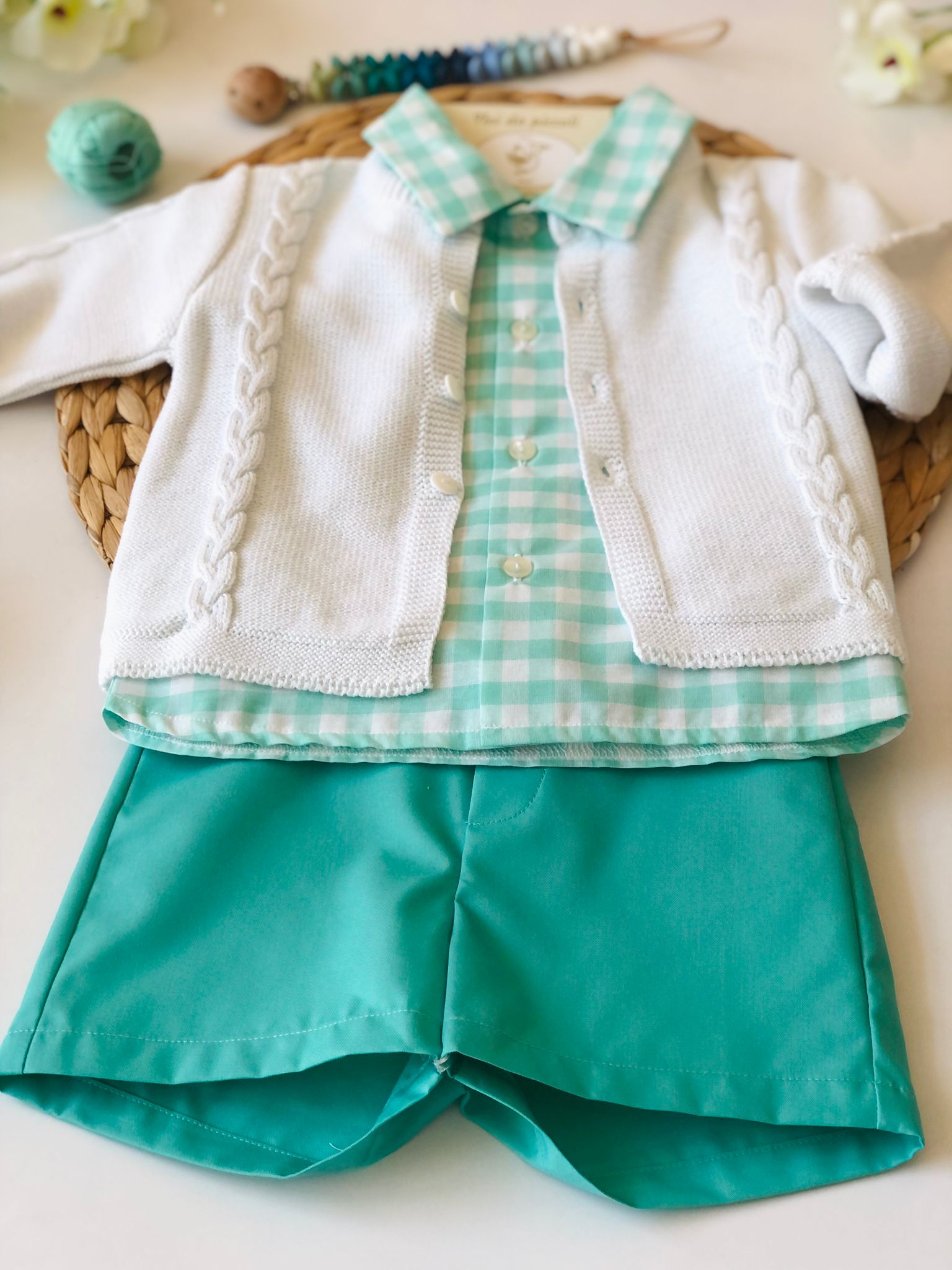 CAMICINA QUADRI CON SHORT MENTA - Noi da piccoli