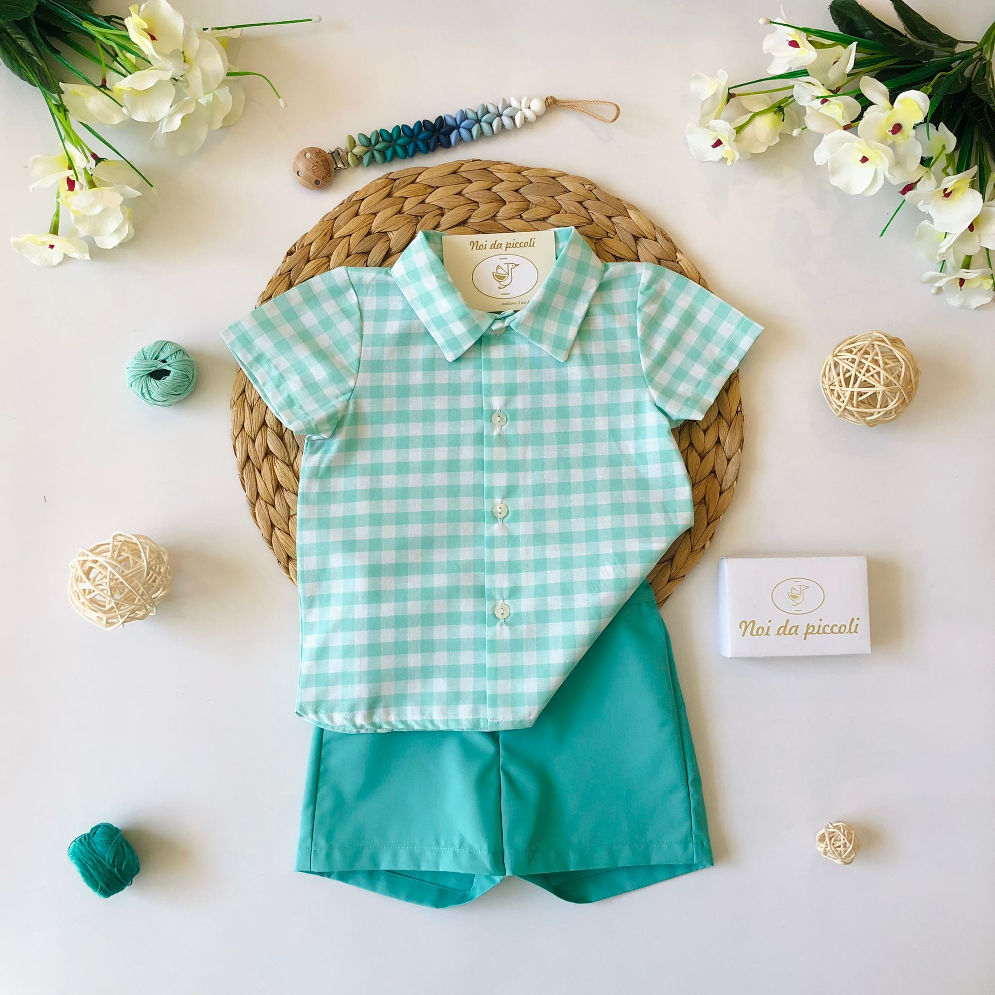CAMICINA QUADRI CON SHORT MENTA - Noi da piccoli