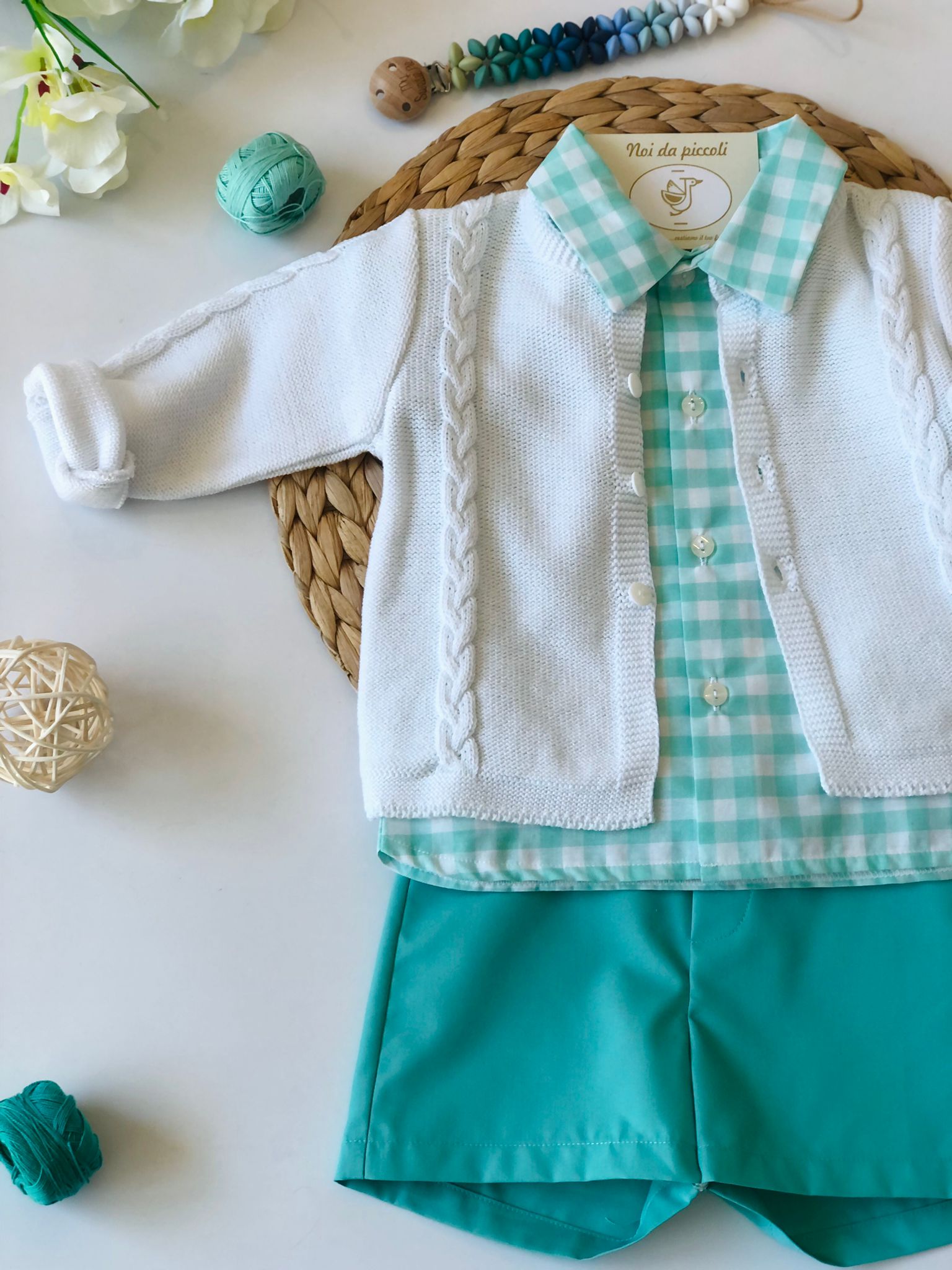 CAMICINA QUADRI CON SHORT MENTA - Noi da piccoli