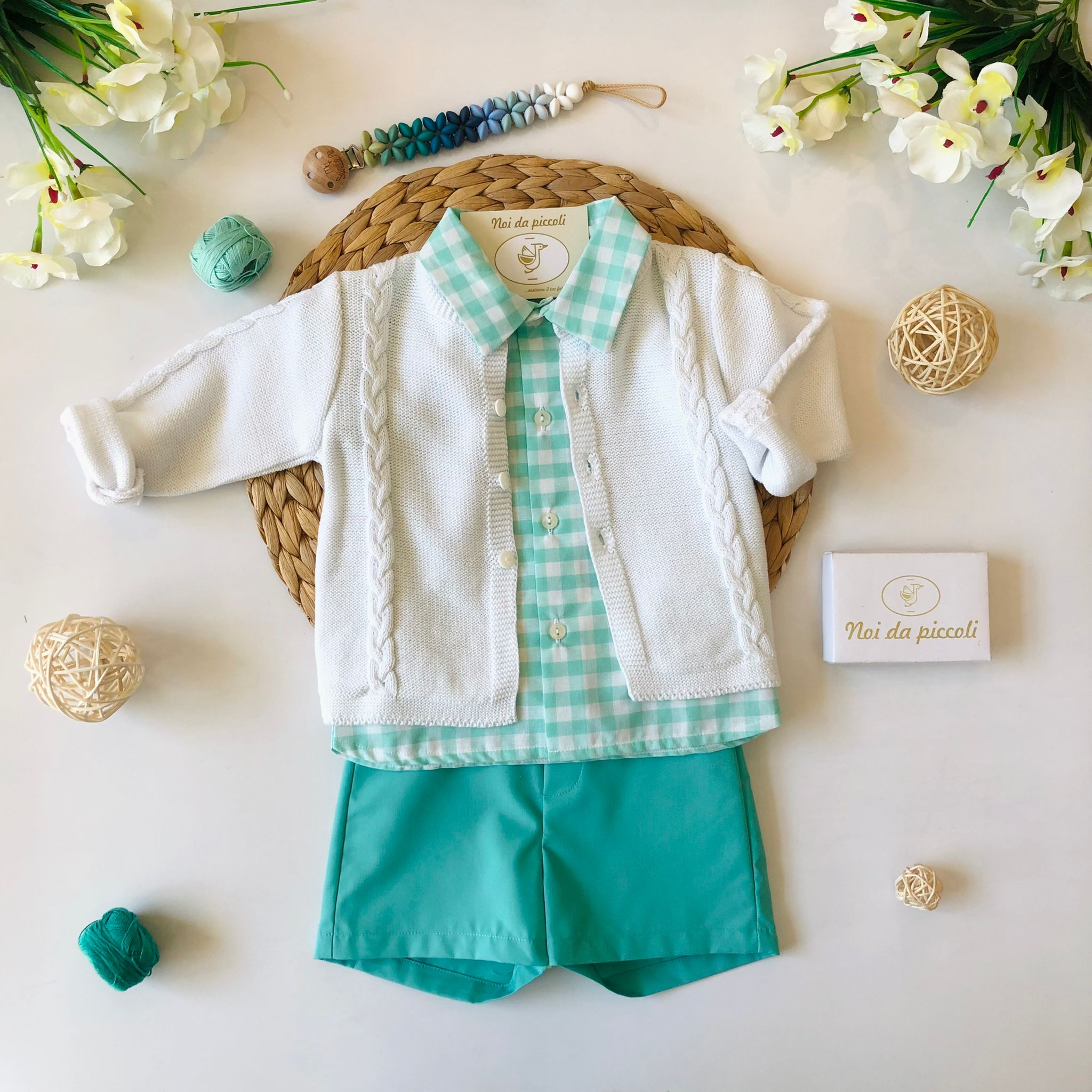 CAMICINA QUADRI CON SHORT MENTA - Noi da piccoli