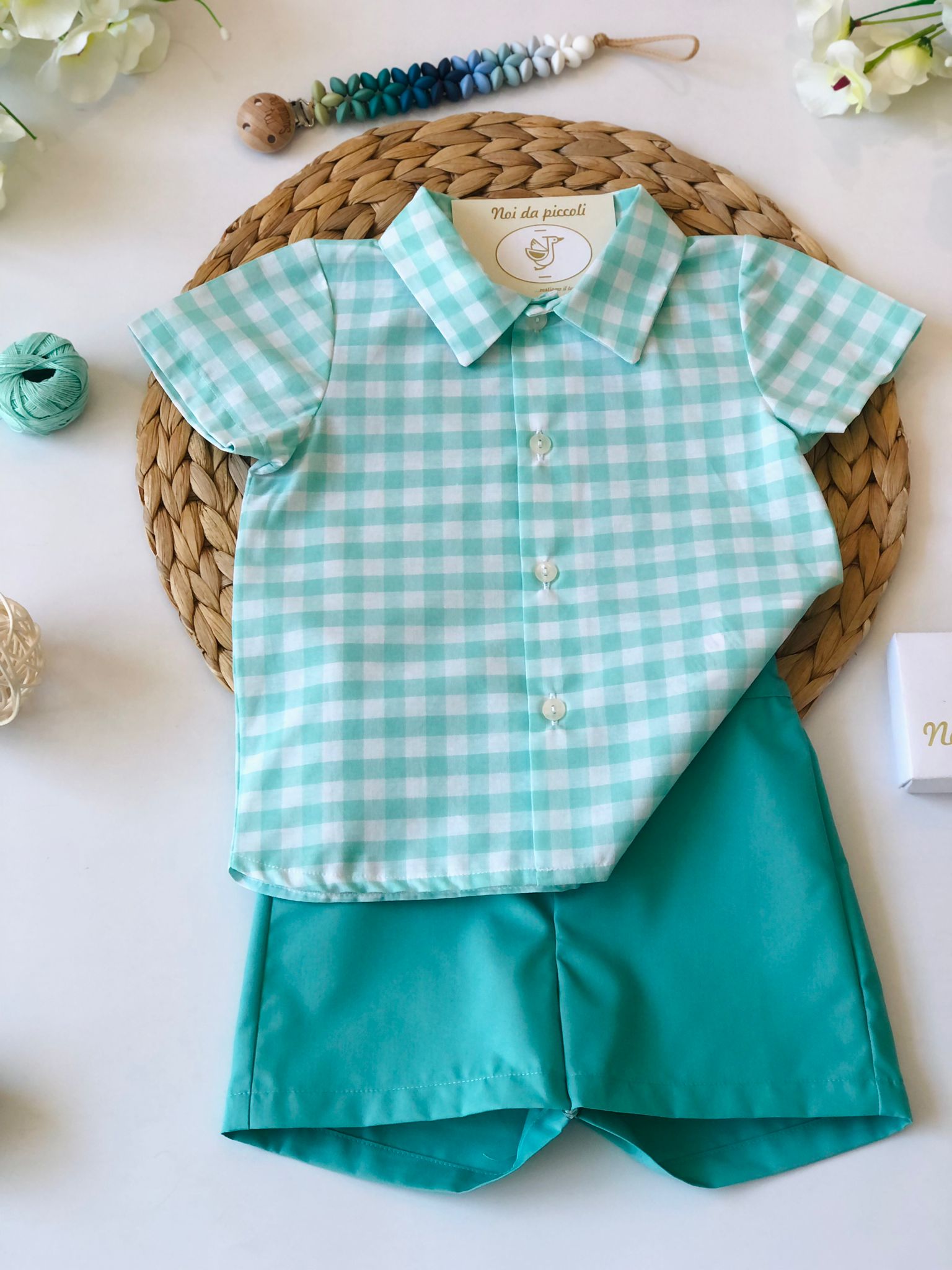 CAMICINA QUADRI CON SHORT MENTA - Noi da piccoli