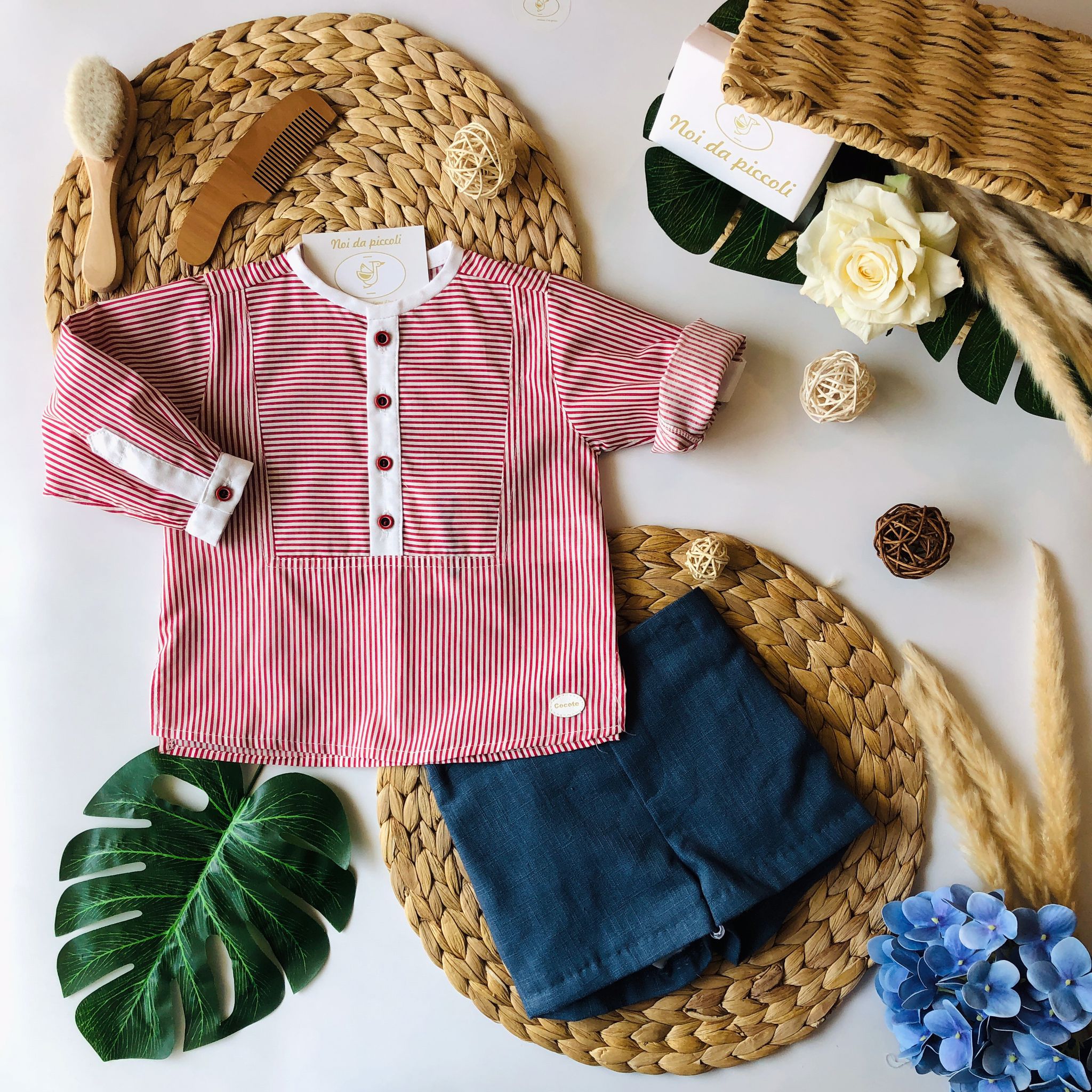 CAMICINA RED CON SHORT BLU MARINO - Noi da piccoli