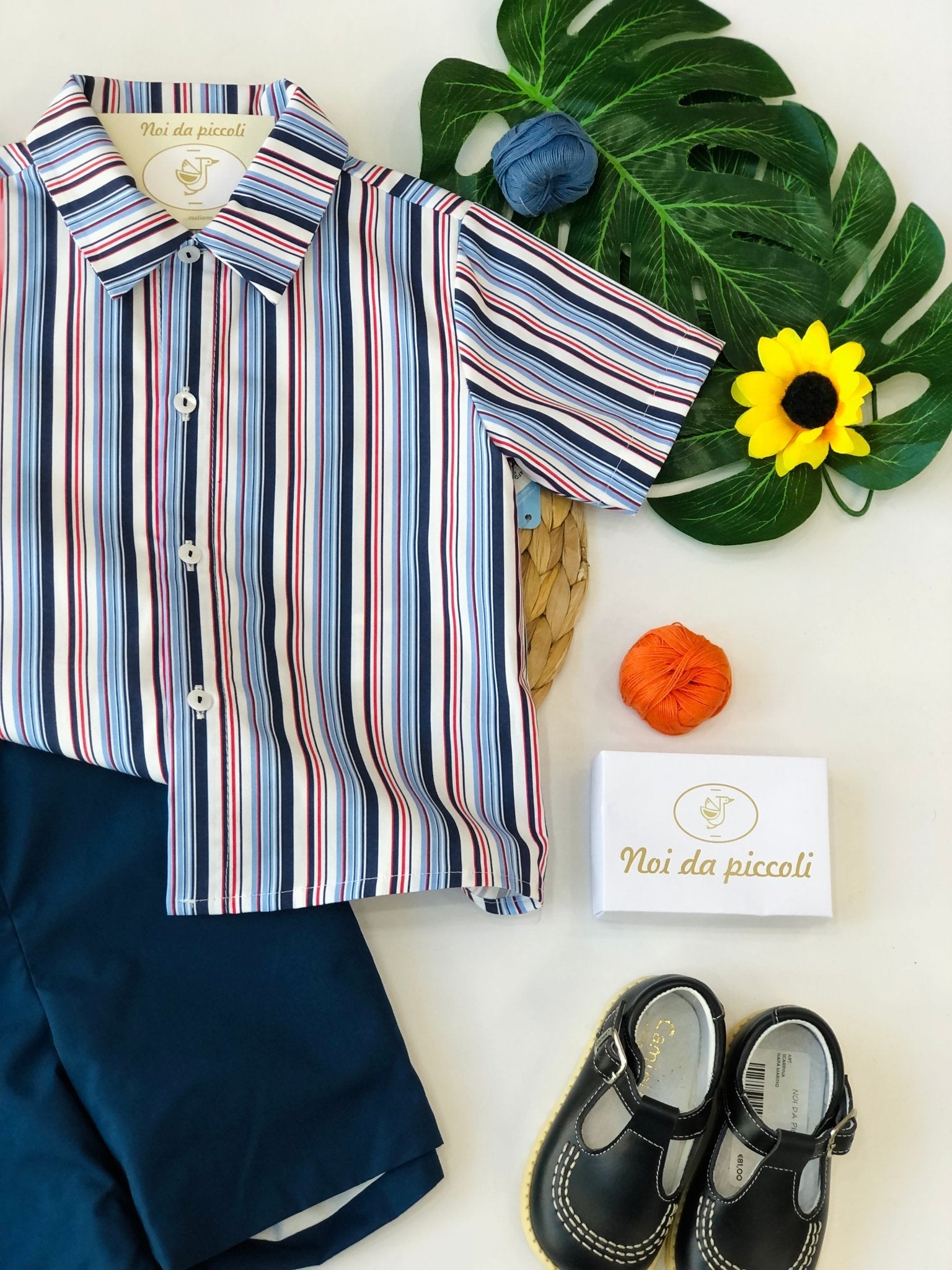 CAMICINA RIGHE 3 COLOR CON SHORT BLU - Noi da piccoli