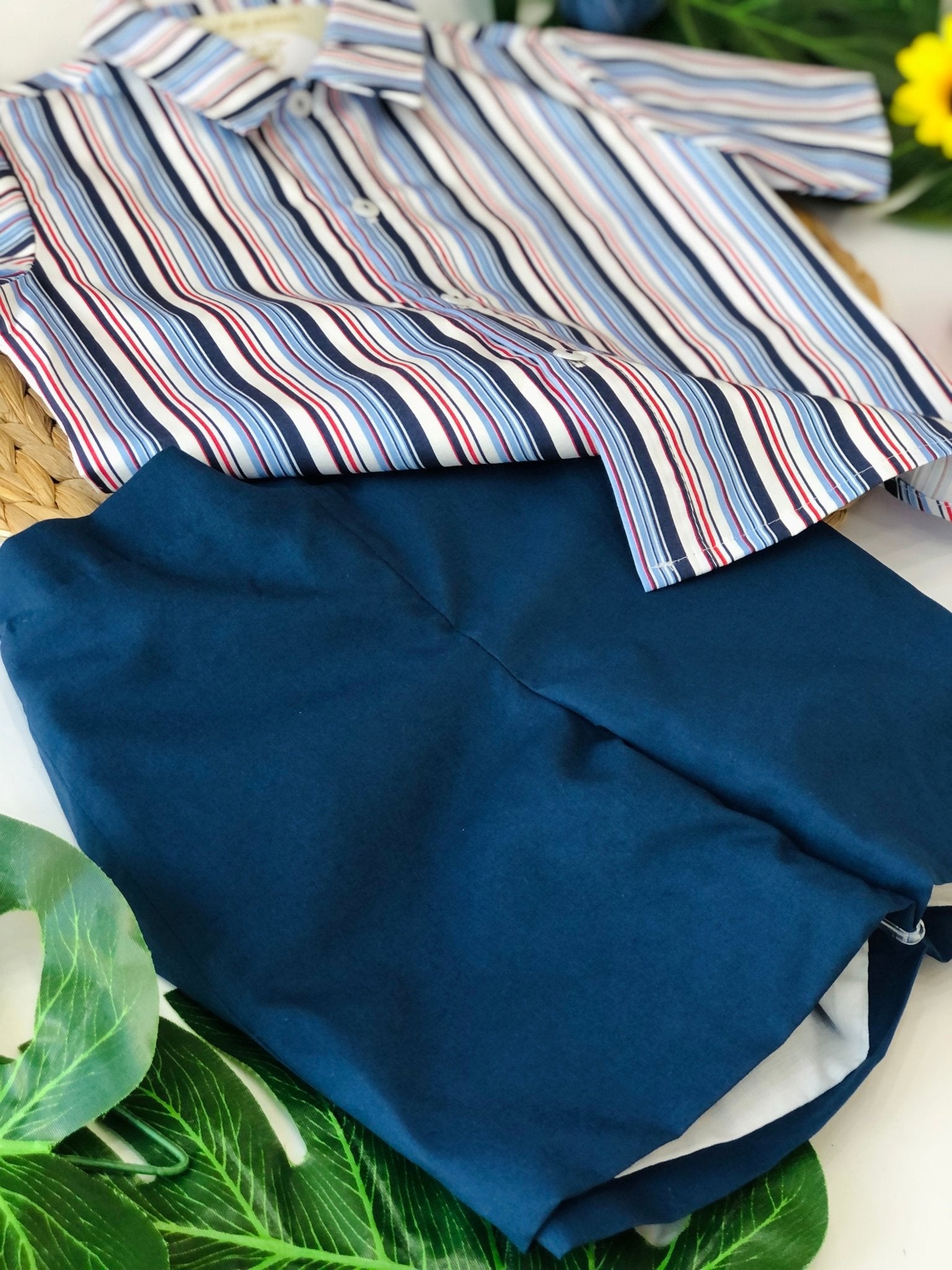 CAMICINA RIGHE 3 COLOR CON SHORT BLU - Noi da piccoli