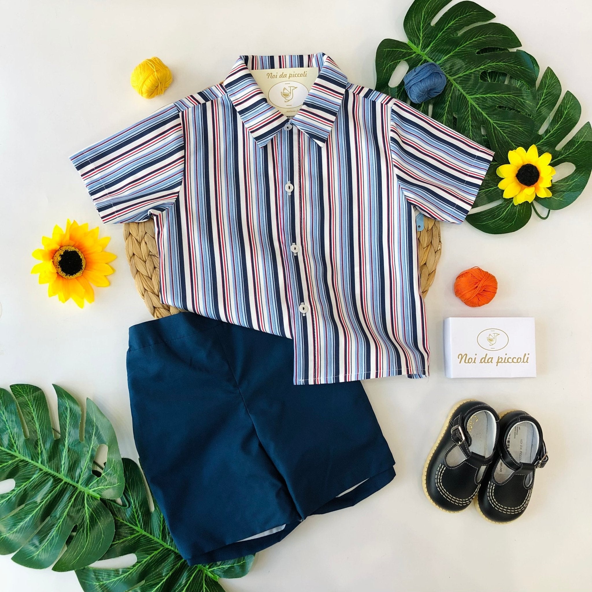 CAMICINA RIGHE 3 COLOR CON SHORT BLU - Noi da piccoli